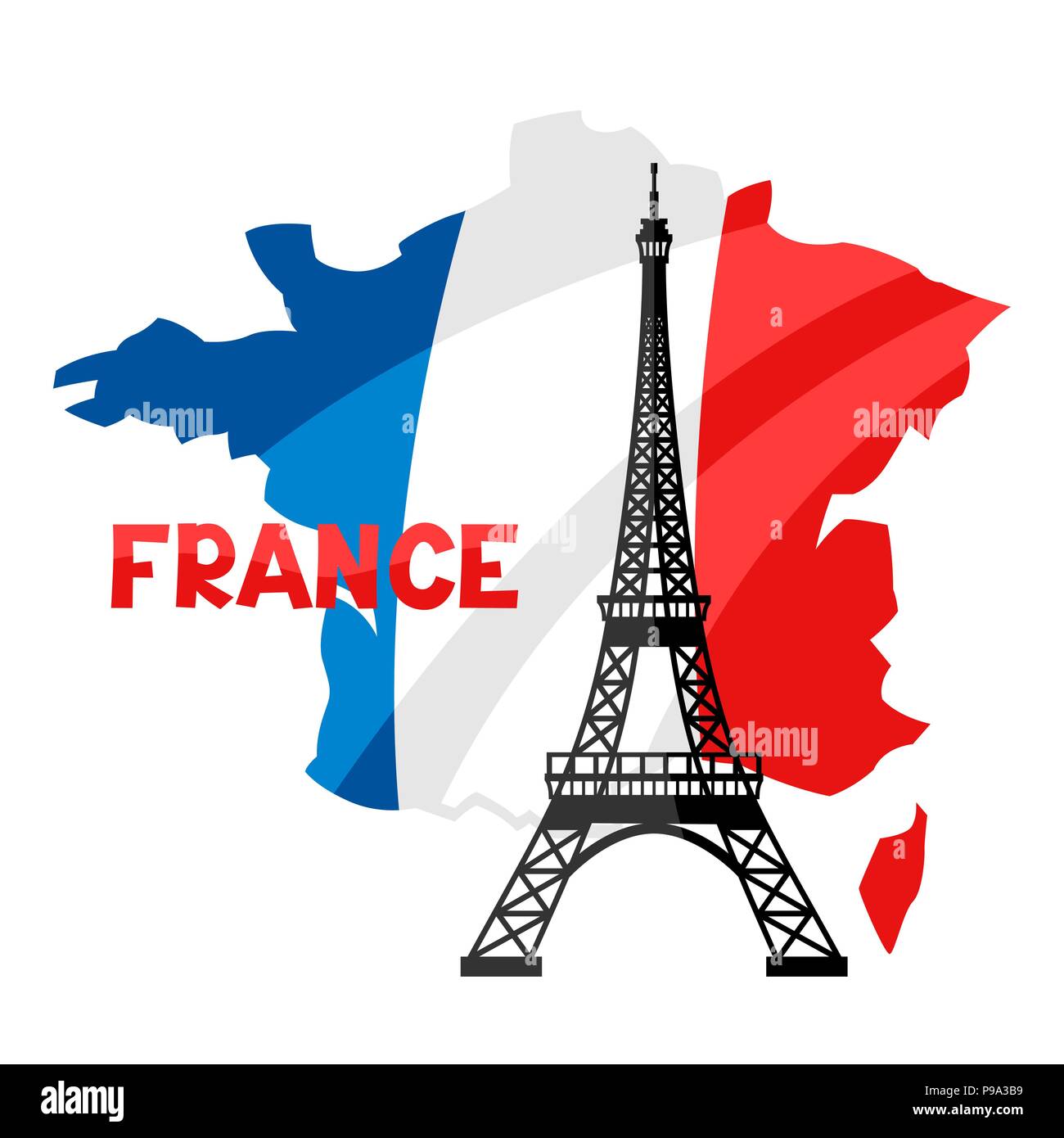 Eiffelturm auf der Karte von Frankreich. Stock Vektor
