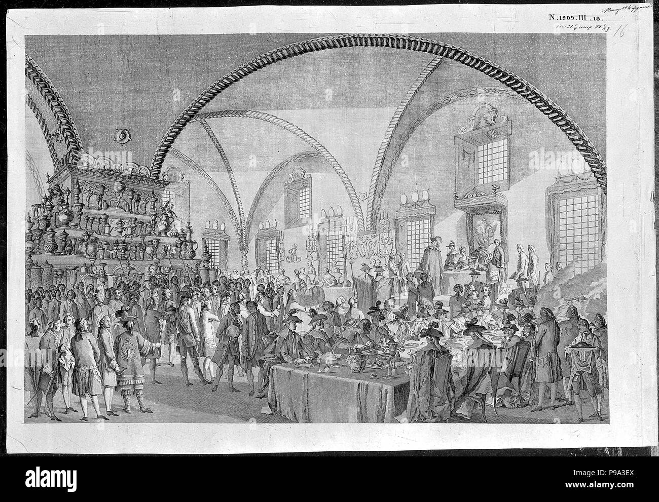 Krönung und Veranstaltungsräume von Katharina II., in der Halle des Palastes der Facetten im Moskauer Kreml am 22. September 1762. Museum: Staatliches Historisches Museum, Moskau. Stockfoto