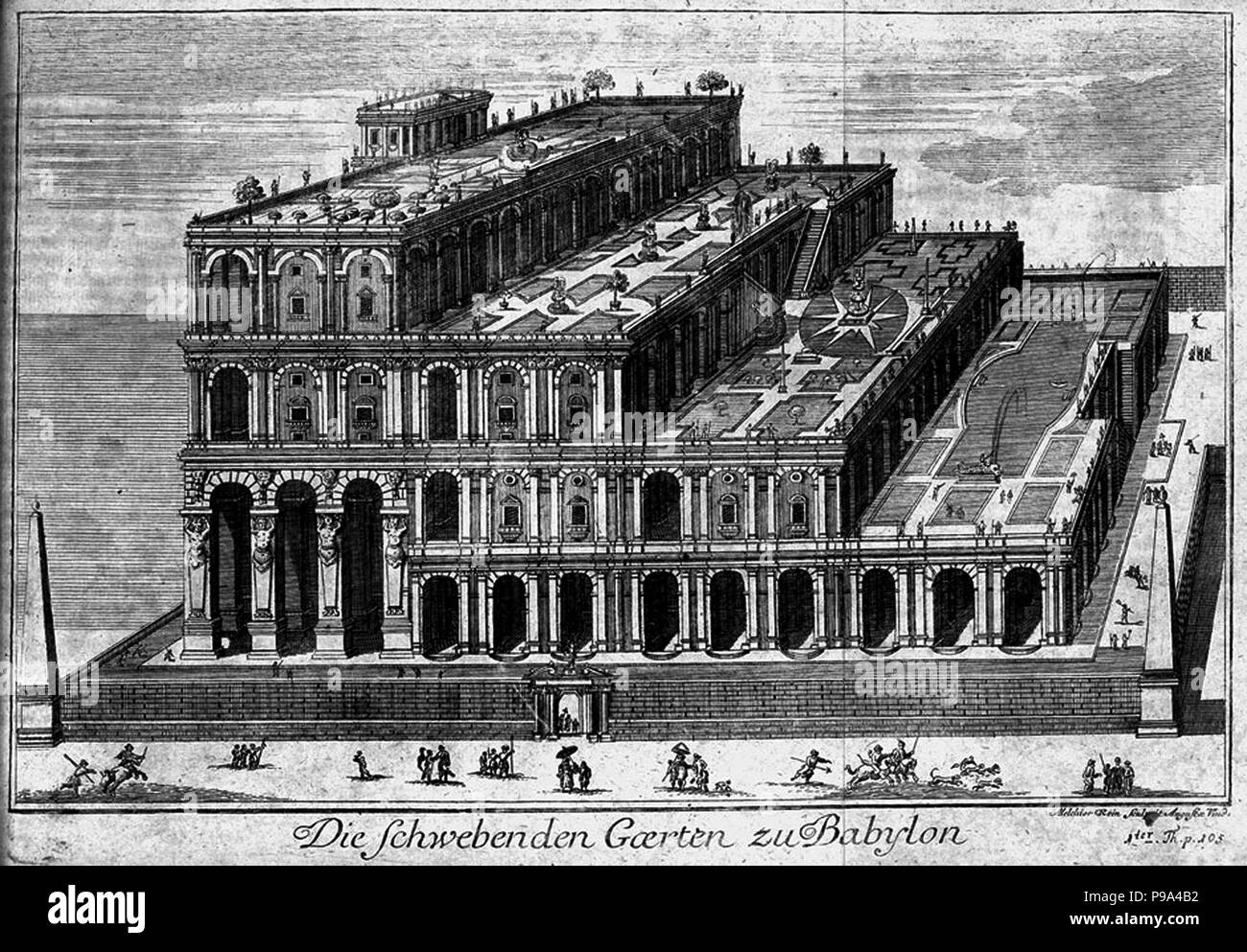 Hängenden Gärten von Babylon (aus dem Buch von Humphrey Prideaux). Museum: private Sammlung. Stockfoto