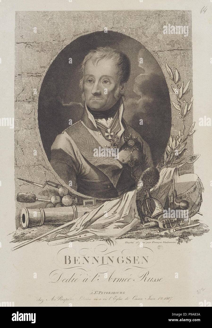 Porträt des Grafen Levin (leonty) August Theophil v. Bennigsen (1745-1826). Museum: Staatliche Eremitage, St. Petersburg. Stockfoto