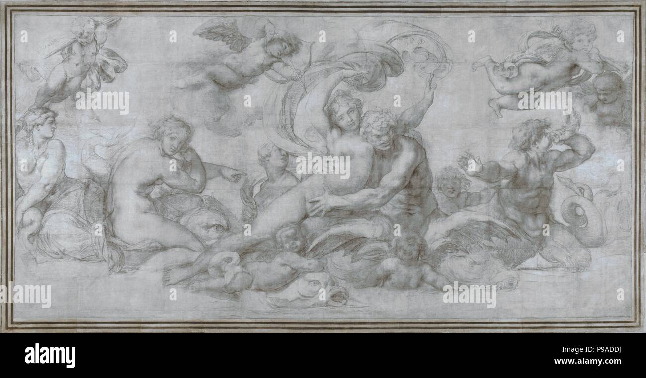 Eine Frau aus, getragen von einem Meer Gott (Cartoon für ein Fresko in der Galerie des Palazzo Farnese, Rom). Museum: National Gallery, London. Stockfoto