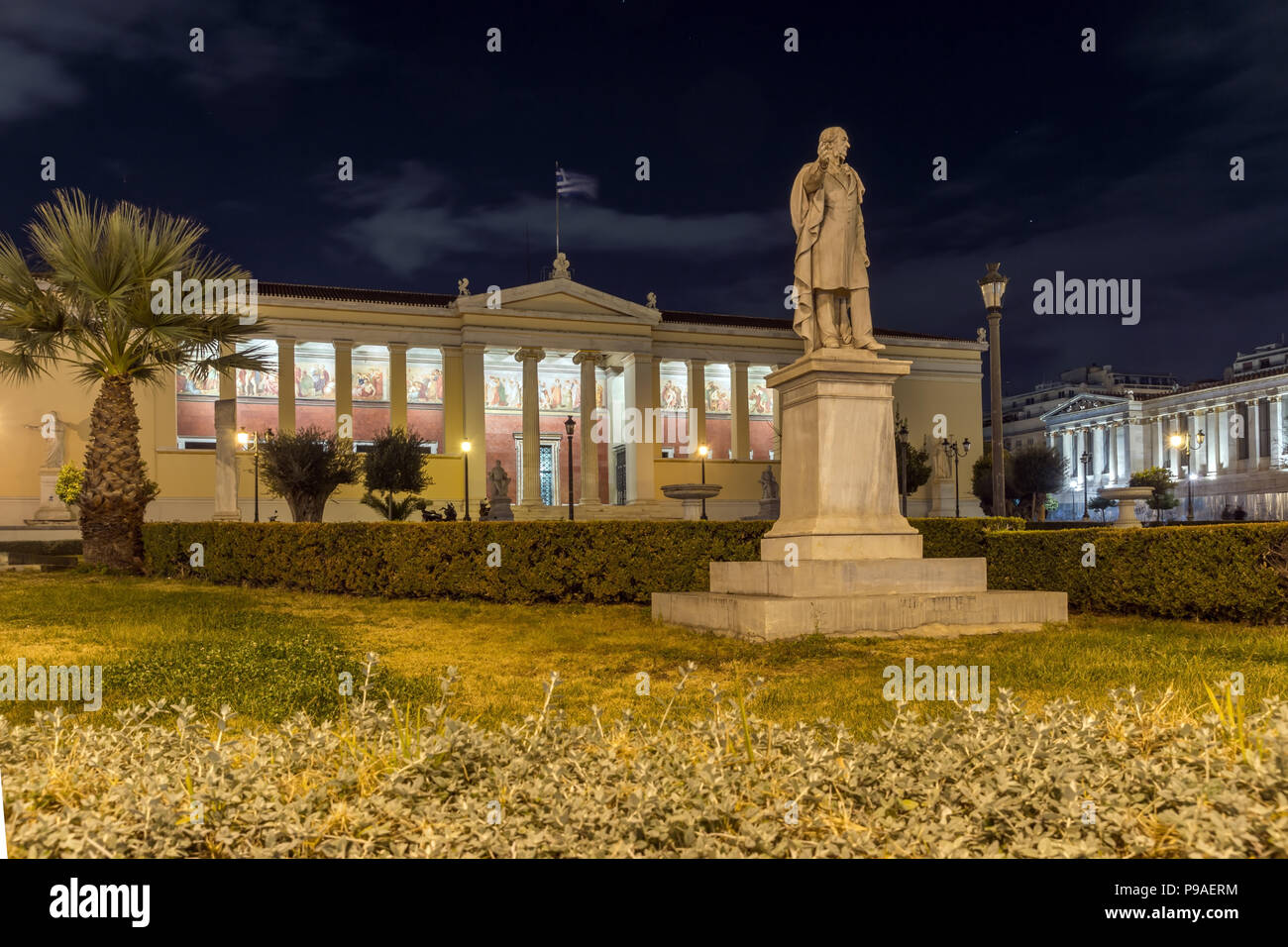 Nacht Panoramablick von der Universität von Athen, Attika, Griechenland Stockfoto