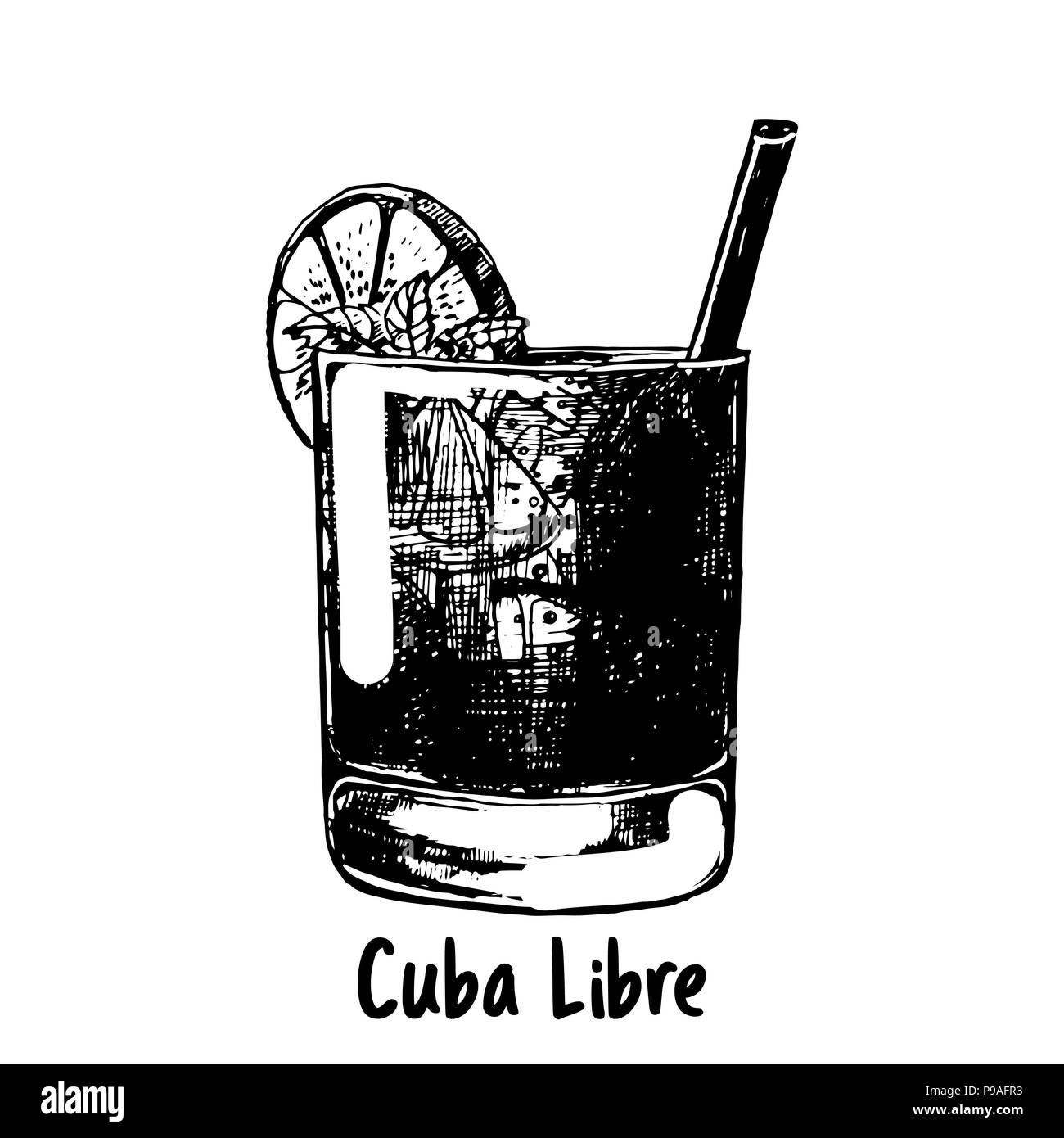 Handskizze stil Cuba Libre auf weißem Hintergrund. Vector Illustration. Stock Vektor