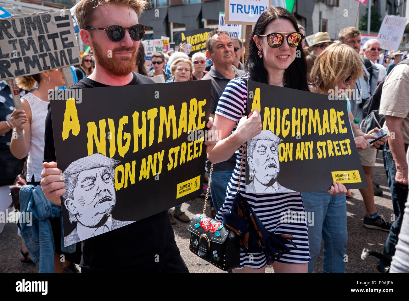 Demonstranten in Edinburgh protestieren gegen den Besuch von Donald Trump, Großbritannien, 14. Juli 2018. Stockfoto