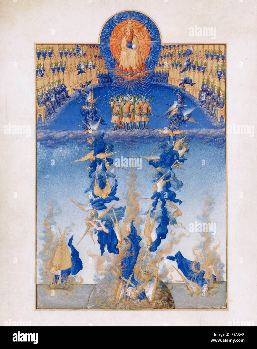 Der Fall der rebellischen Engel (Les Très Riches Heures du Duc de Berry). Museum: Musée Condé, Chantilly. Stockfoto