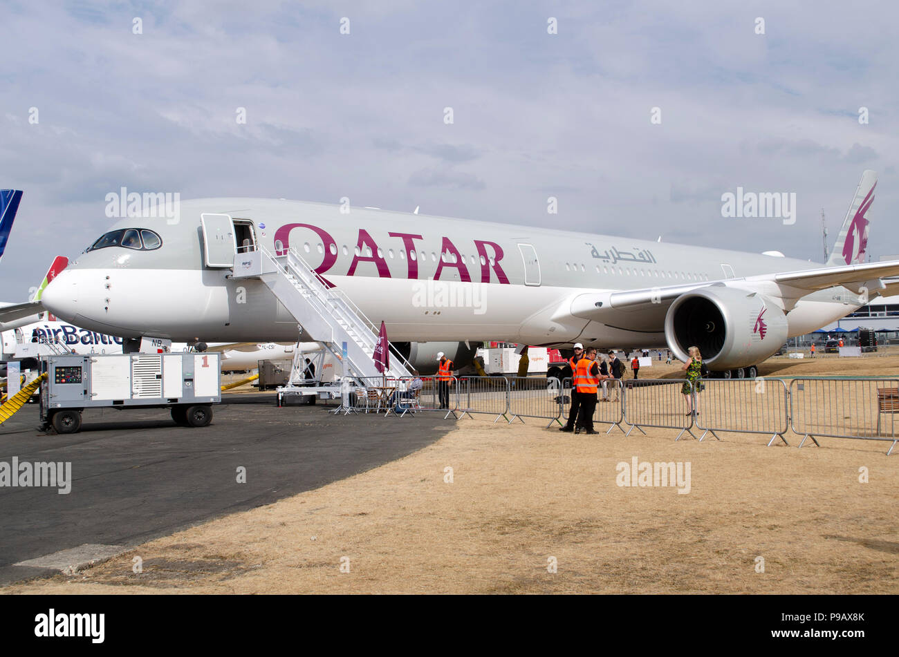 Airbus A350 Der Qatar Airways Farben Farnborough Airshow Die Alle Zwei Jahre Stattfindende Handel Luftfahrt Show