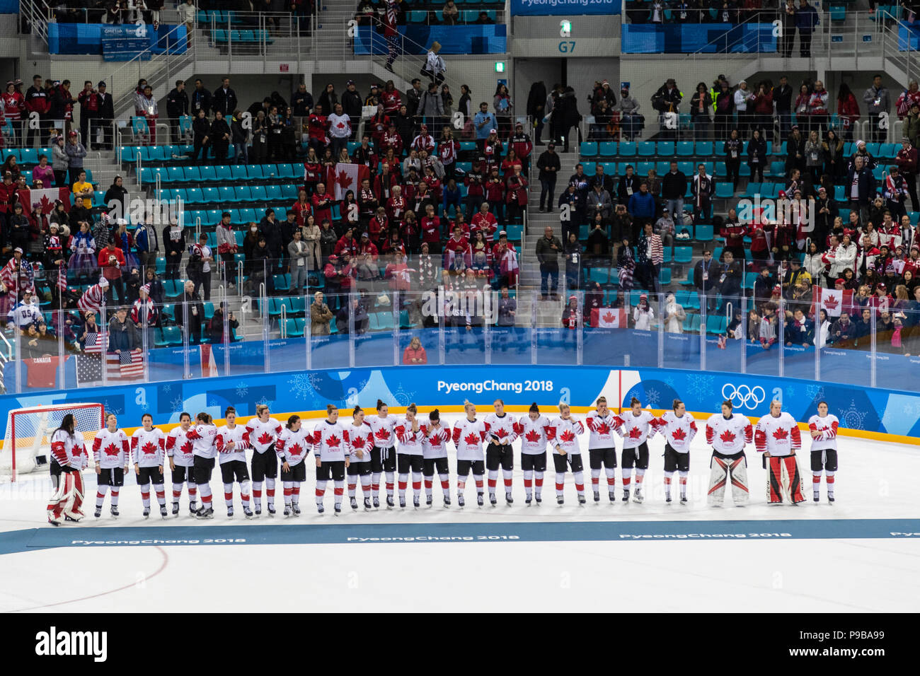 Team Canada gewinnt die Silbermedaille in der Frauen Eishockey bei den Olympischen Winterspielen PyeongChang 2018 Stockfoto