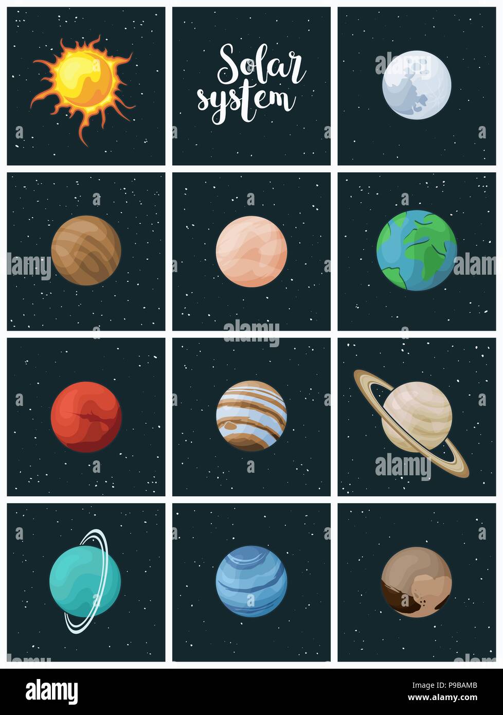 Solar system Vector clipart 11 Astronomie Elemente Sonne Mond und Planeten Stock Vektor