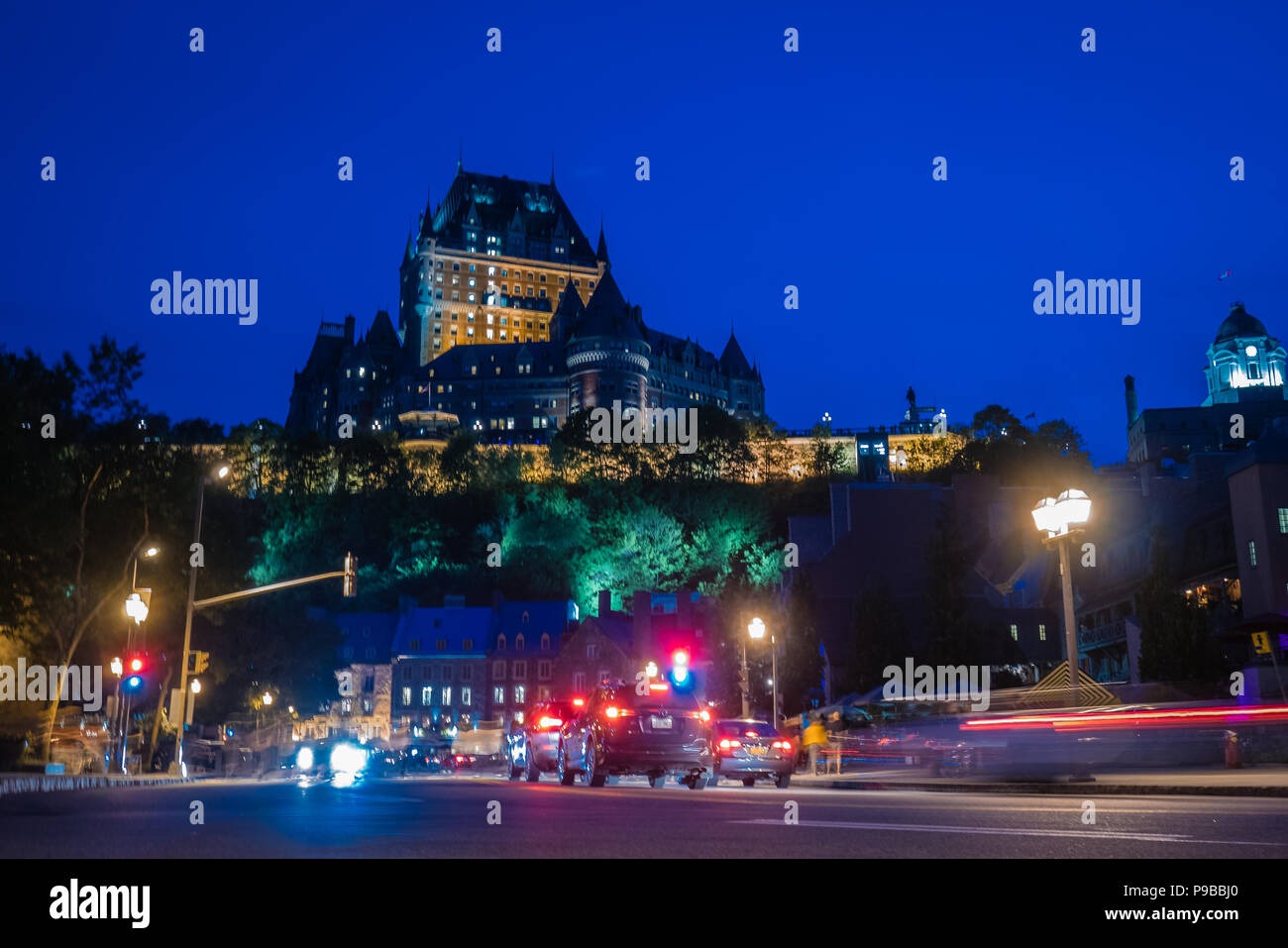 Chateau Frontenac luxuriöse historische Hotel Quebec City bei Nacht Stockfoto