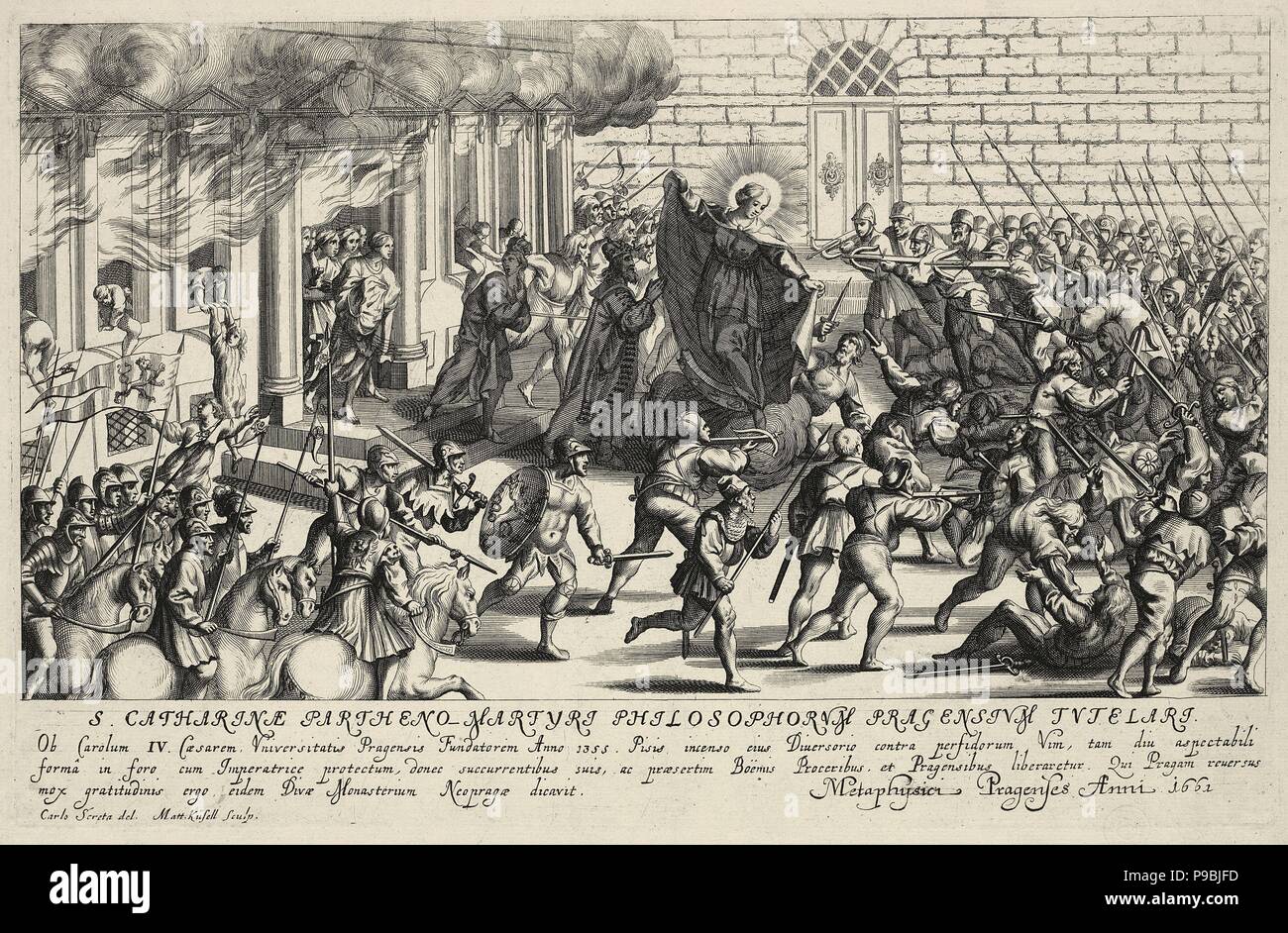 Saint Catherine schützt Karl IV. Während die Pisaner Volksaufstand im Mai 1355. Museum: National Gallery, Prag. Stockfoto