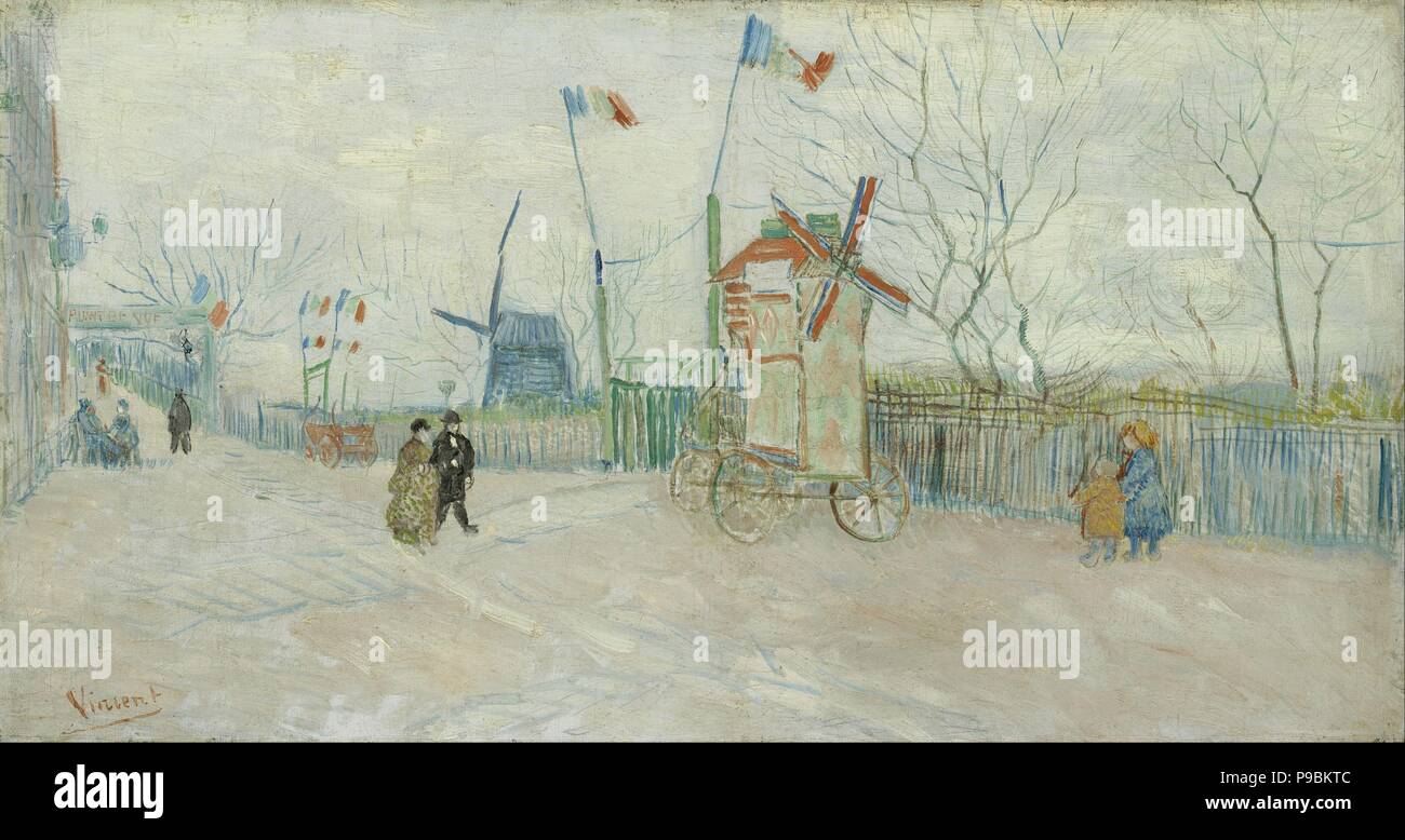 Straßenszene in Montmartre (Le Moulin à Poivre). Museum: Van Gogh Museum, Amsterdam. Stockfoto