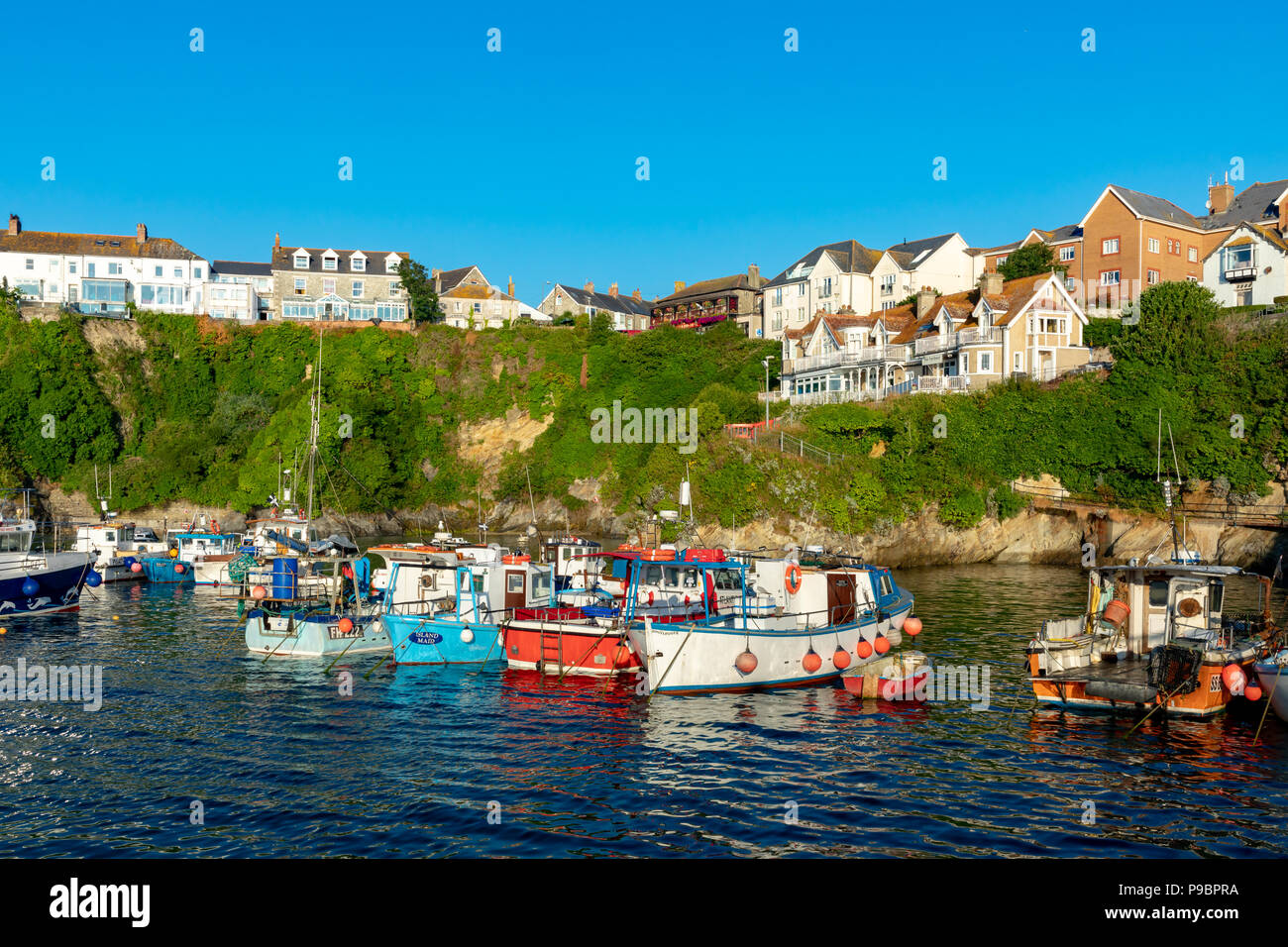 Newquay Cornwall England Juli 15, 2018 Am frühen Morgen Licht am Hafen von Newquay Stockfoto