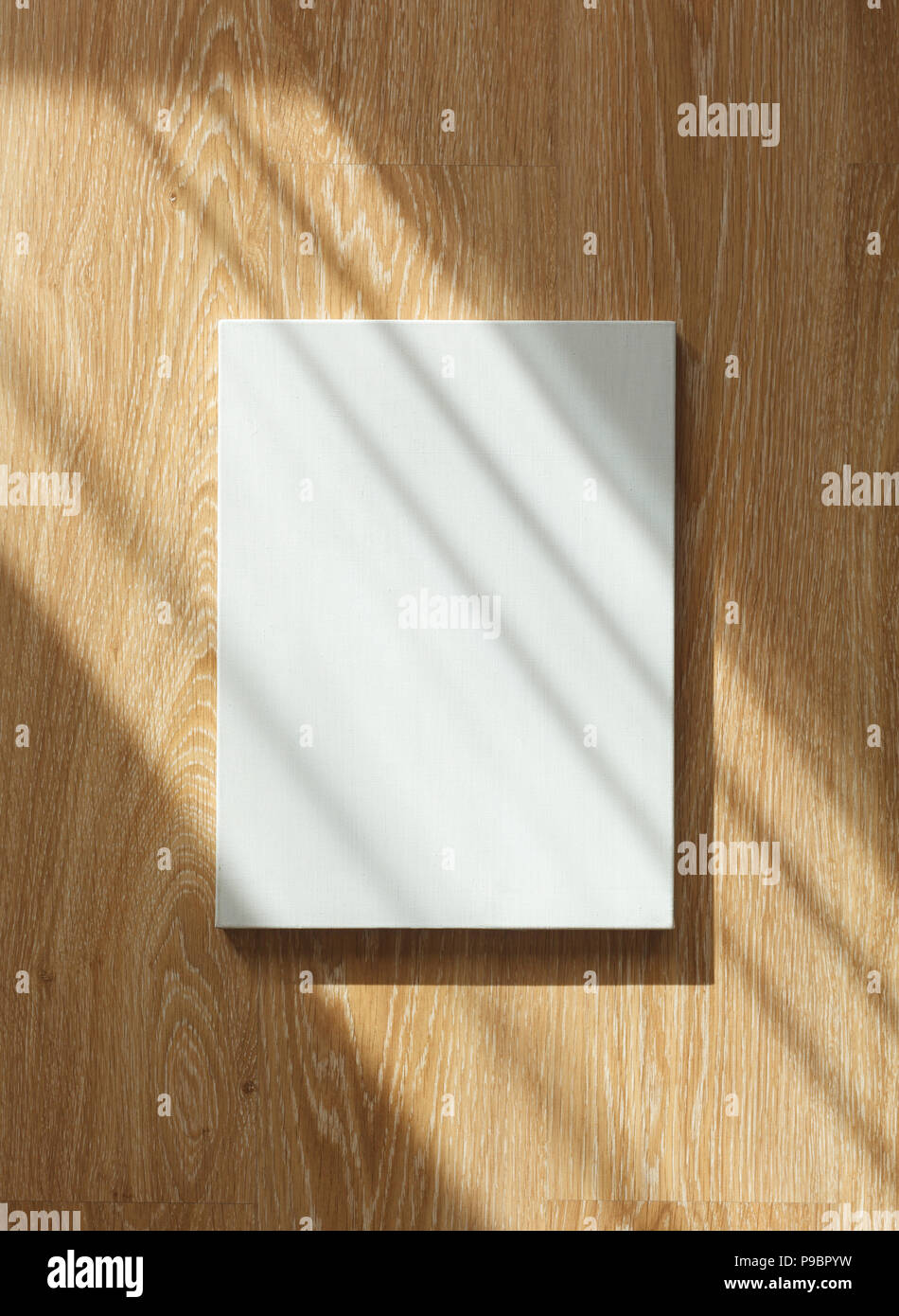 Leere Leinwand Mit Hochformat Auf Holz Wand In Der Sonnenstrahlen Stockfotografie Alamy