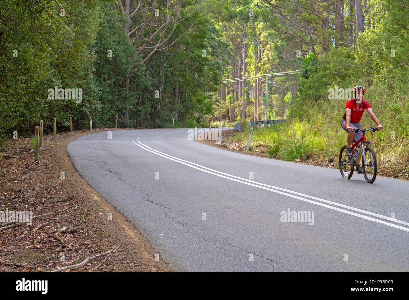 Radfahren auf der Tasman Halbinsel in der Nähe von Port Arthur Stockfoto