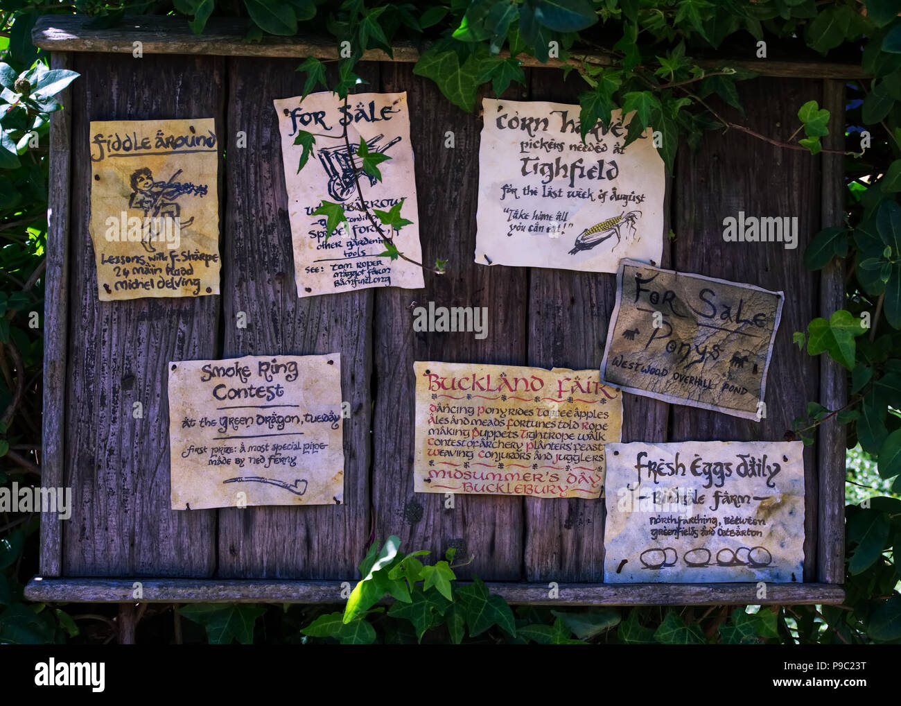 Schwarzes Brett an der Hobbiton movie, Matamata NZ Stockfoto