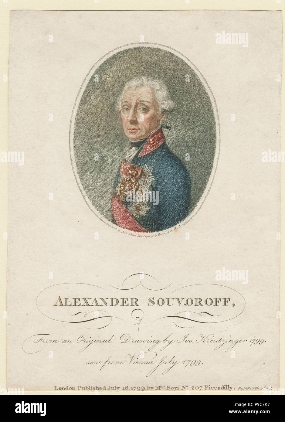 Portrait von Feldmarschall Generalissimus Fürst Alexander Suworow (1729-1800). Museum: private Sammlung. Stockfoto