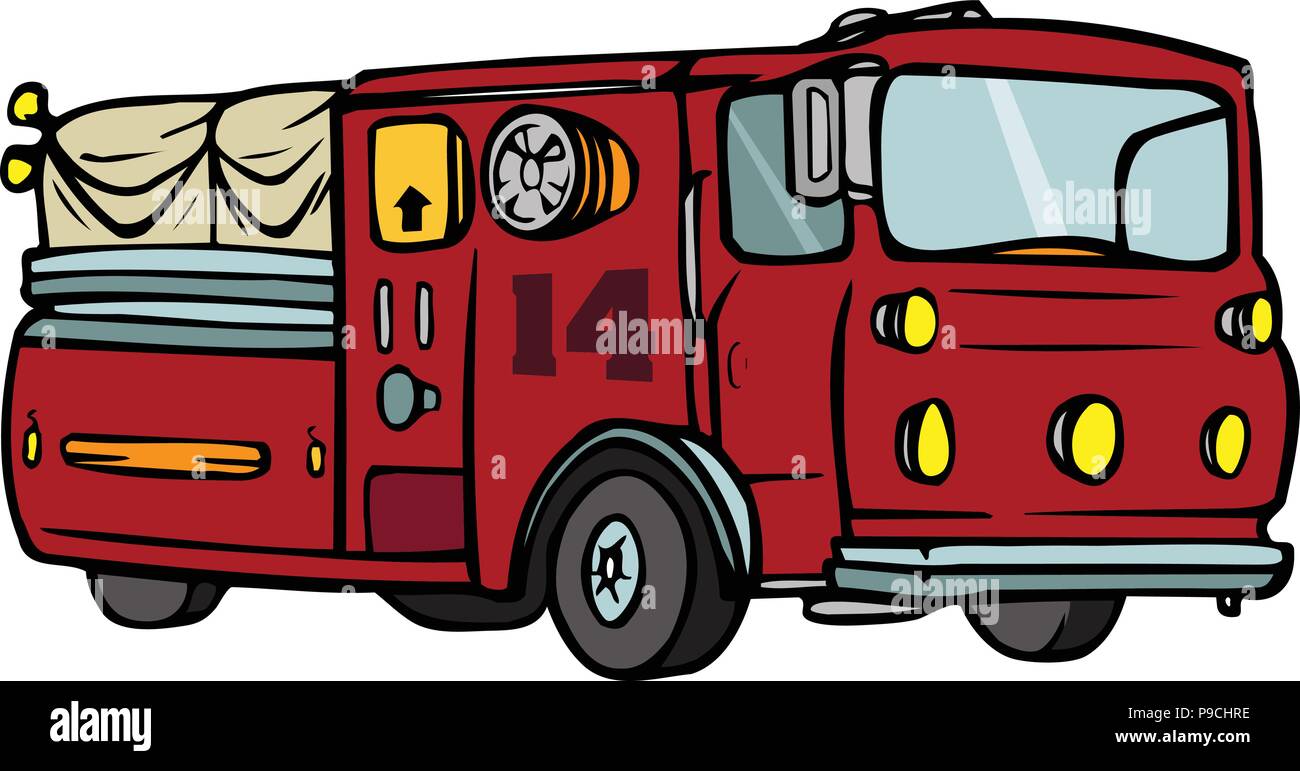 Cartoon Vector Illustration Eines Roten Feuerwehrauto Stock Vektorgrafik Alamy