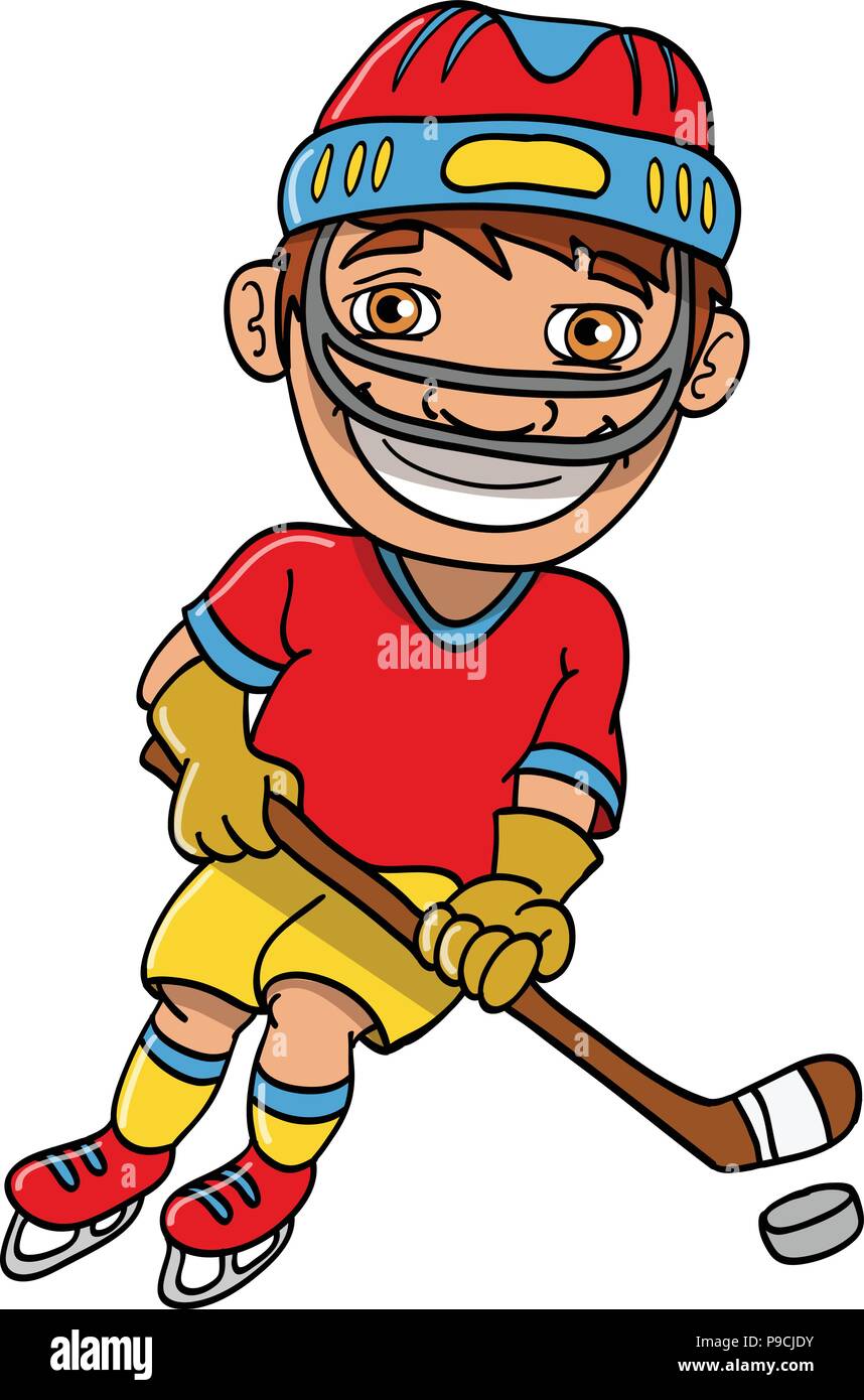 Cartoon Vector Illustration einer hockey player Stock Vektor