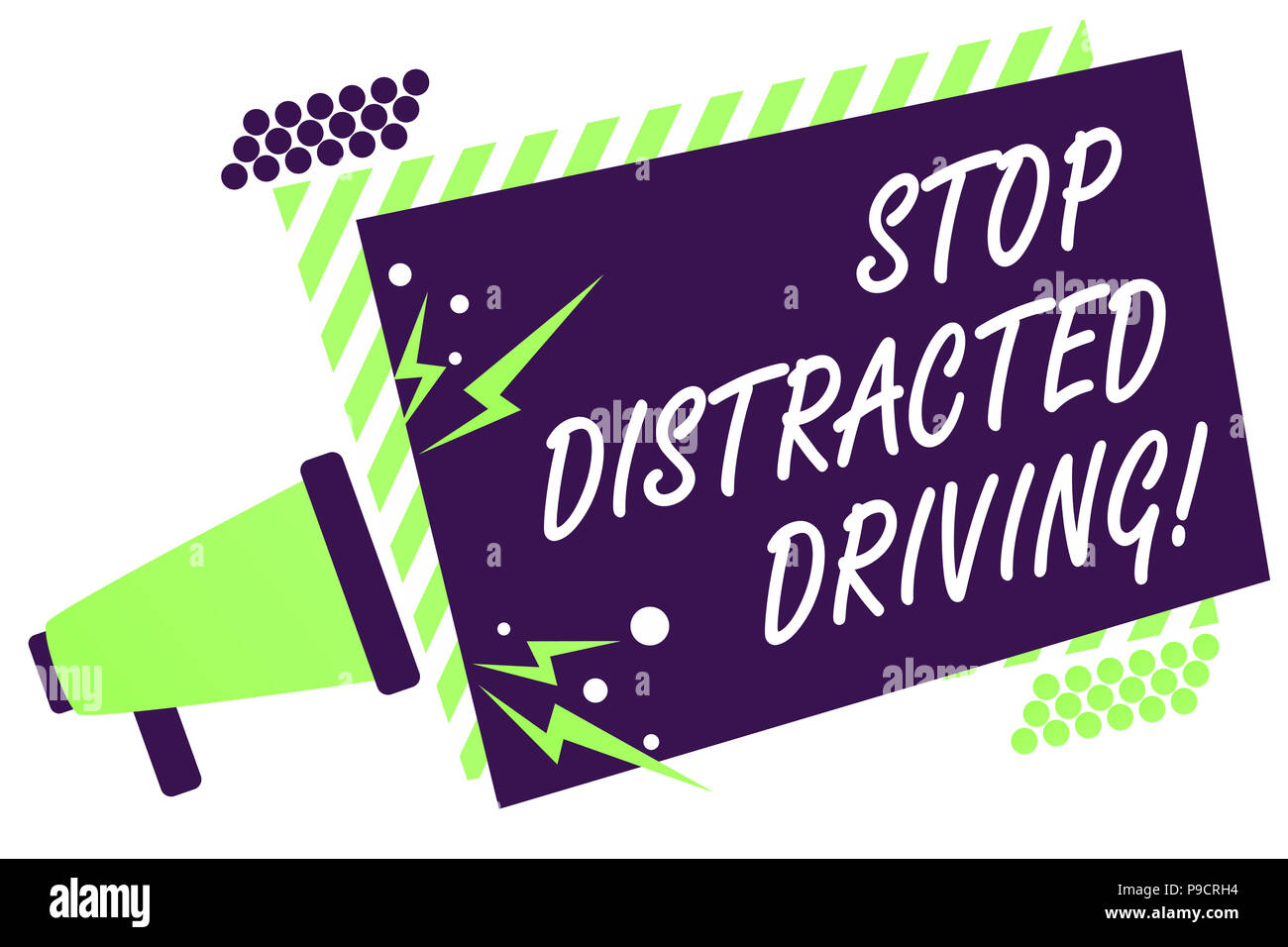 Text Zeichen angezeigt Stop abgelenkt. Konzeptionelle foto Fragen hinter Rad fahren Sie langsam Megaphon Lautsprecher grün gestreiften Rahmen vorsichtig ich sein Stockfoto
