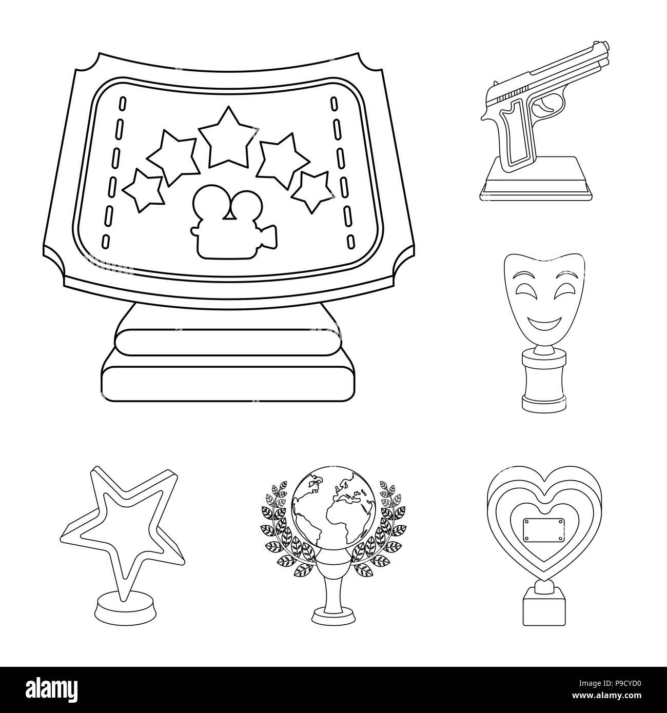 Film Auszeichnungen und Preise Überblick Symbole im Set Sammlung für Design. Die Welt Film Academy vektor Symbol lieferbar Abbildung. Stock Vektor