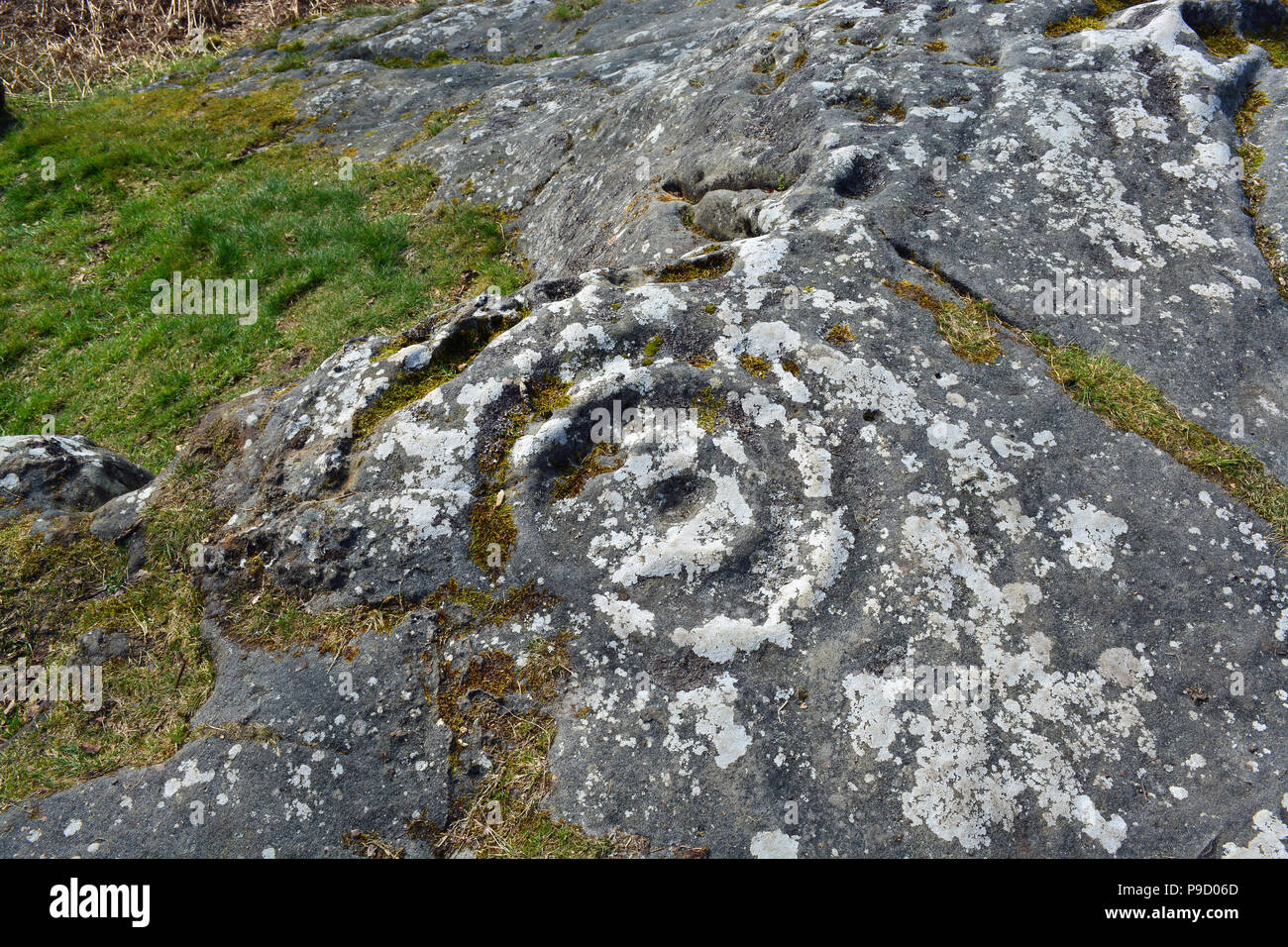Prähistorische Cup und Ringe Markierungen, Northumberland Stockfoto