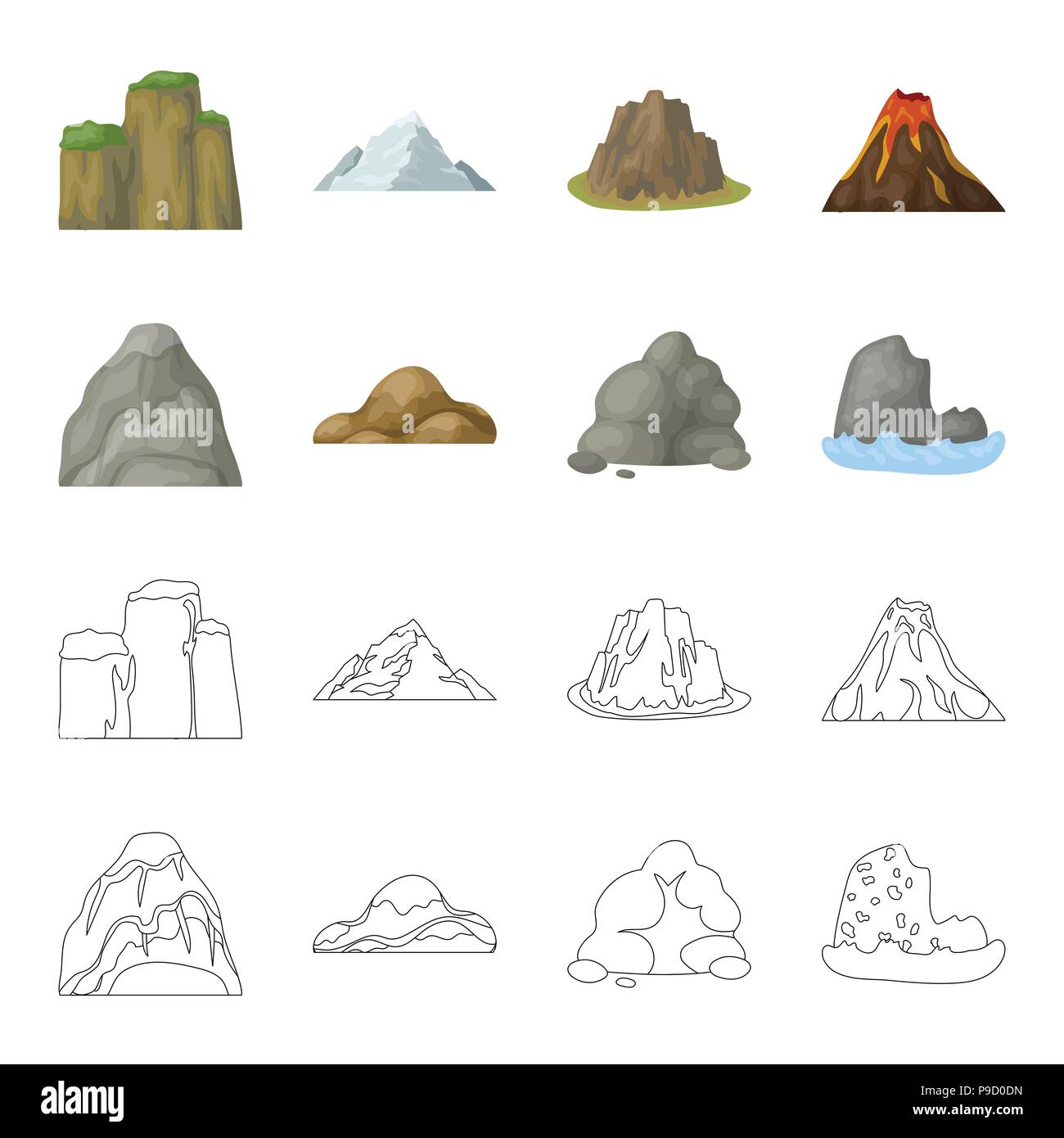 Geröll, eine abgerundete Berge, Felsen im Meer. Verschiedene berge Sammlung Icons im Cartoon, Outline style Vektor Symbol lieferbar Abbildung. Stock Vektor