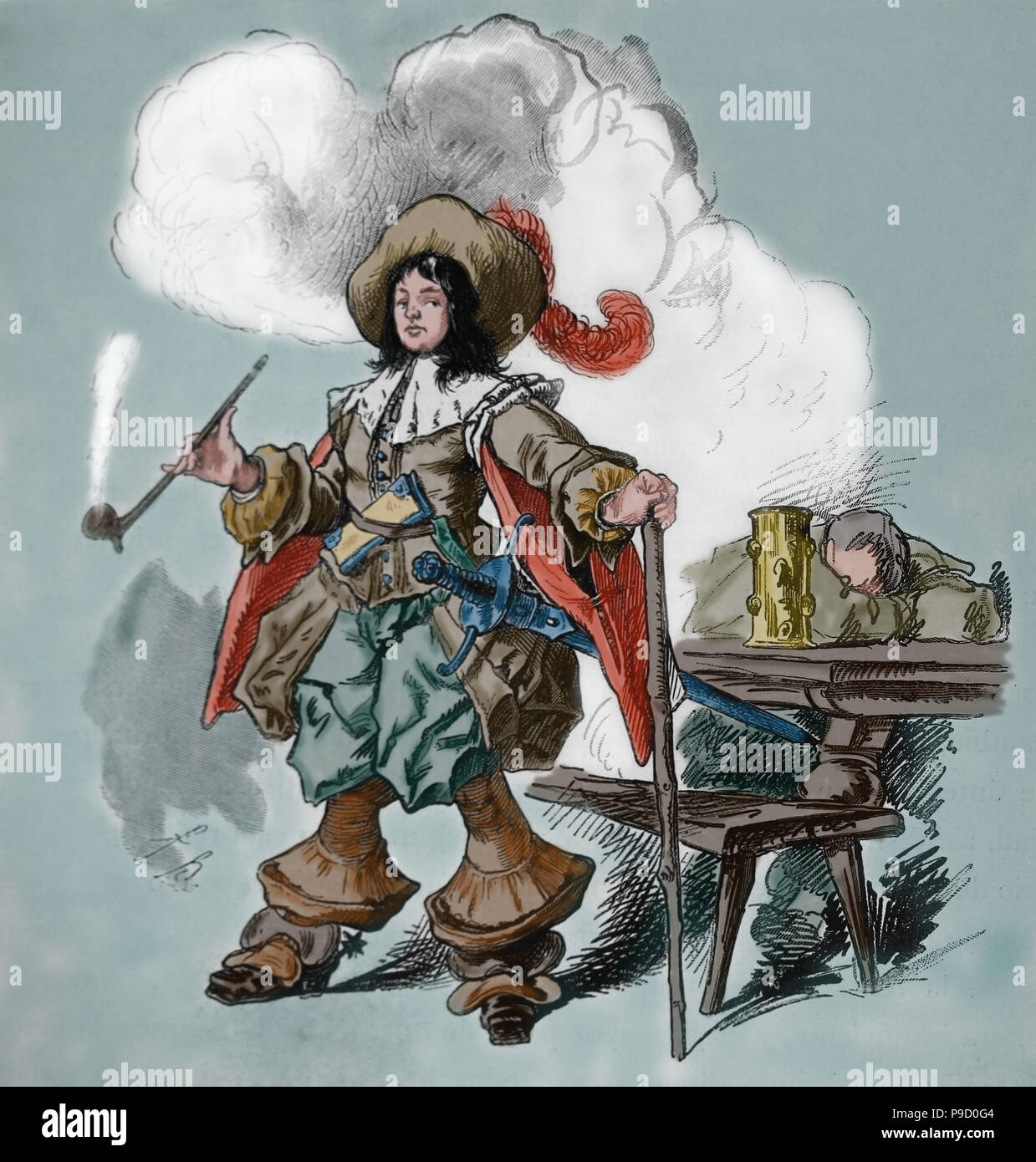 Deutsche Schüler. 17 Cent. Gravur, "Germania, zwei tausend Jahre der Geschichte der Bundesrepublik Deutschland". Von Juan Scherr. Stockfoto