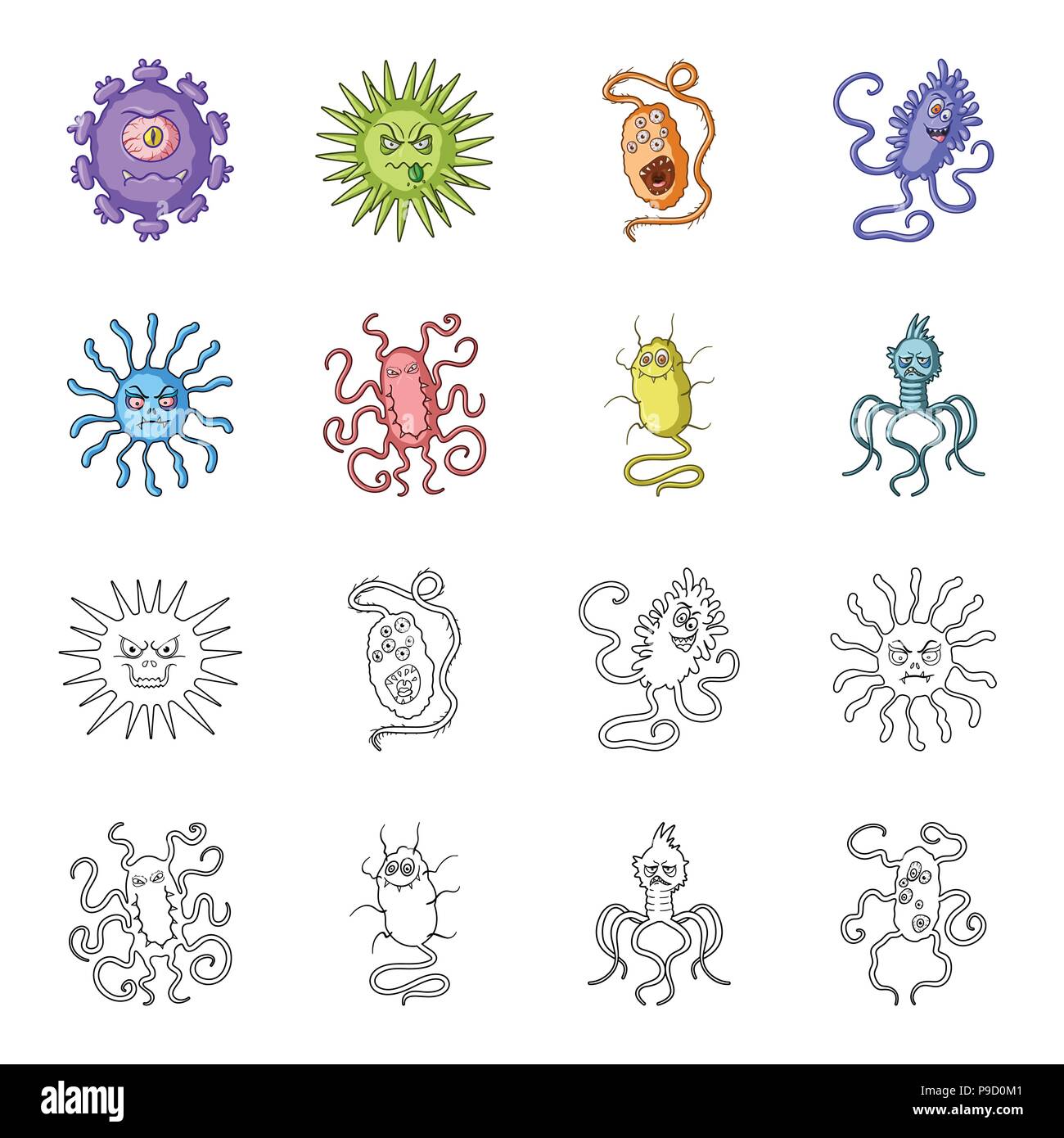 Verschiedene Arten Von Mikroben Und Viren Viren Und Bakterien Set Sammlung Icons Im Cartoon Outline Style Vektor Symbol Lieferbar Abbildung Stock Vektorgrafik Alamy