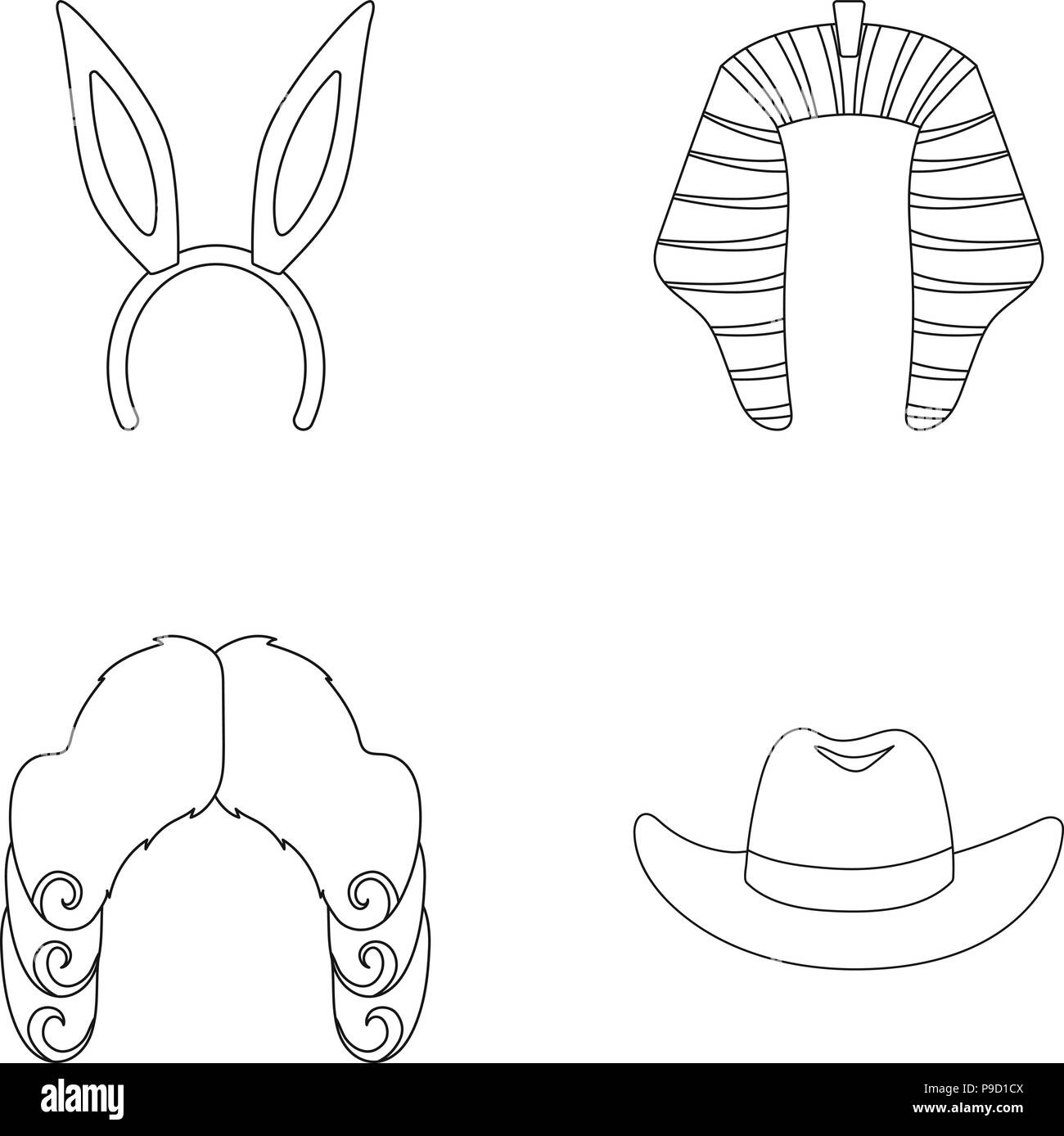 Zubehör, Kunst, Sammlung, Cowboy, Ohr, Hut, Urlaub, Hoop, Icon, Illustration, isoliert, Richter, Logo, Outline, Pharao, Beruf, Kaninchen, Satz, Zeichen, Symbol, eine einheitliche, Vector, Web, Perücke, Vektor, Vektoren, Stock Vektor