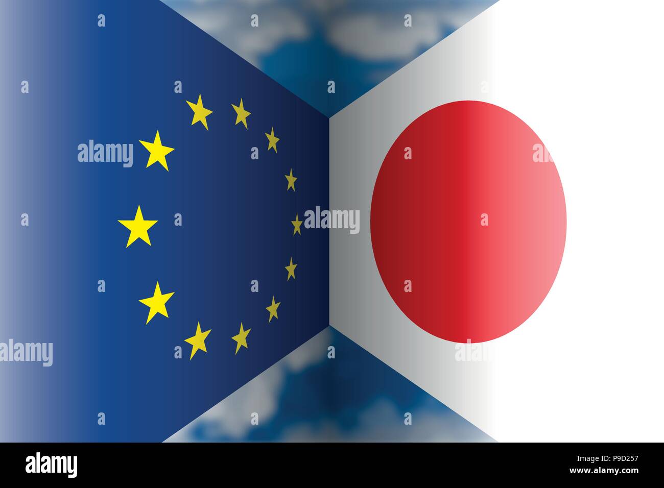 Japan vs Europa Fahnen, Illustration, Freihandelsabkommen Jefta Stock Vektor