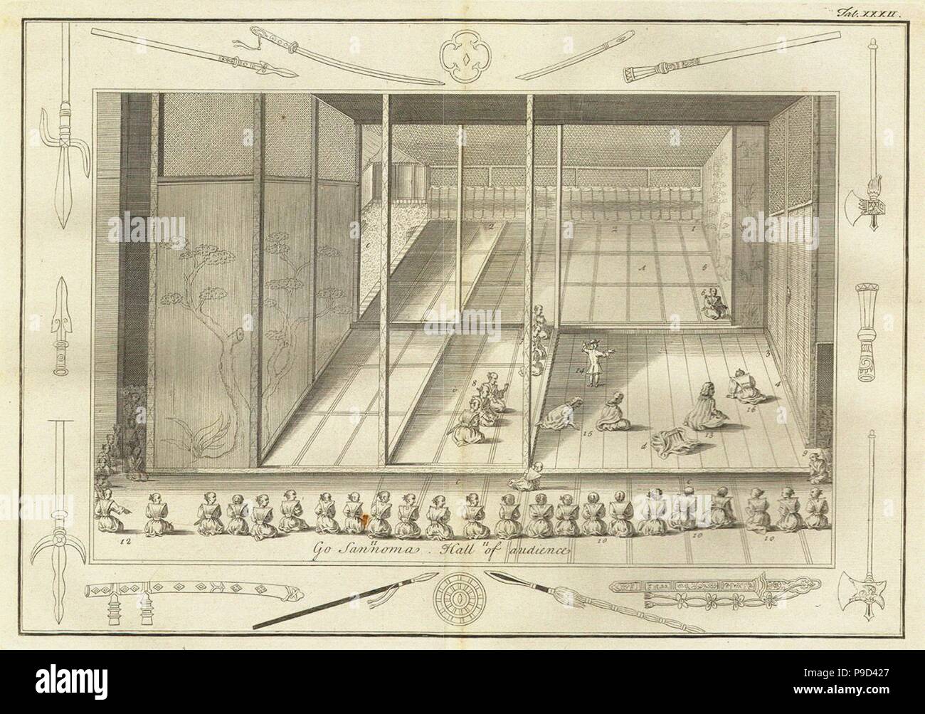 Die Halle des Publikum Der niederländische Botschafter. (Aus der Geschichte Japans von Engelbert Kaempfer). Museum: private Sammlung. Stockfoto