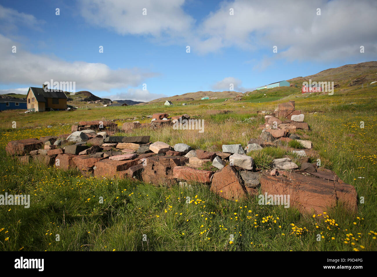 Viking Fundamente, Brattahlid Stockfoto
