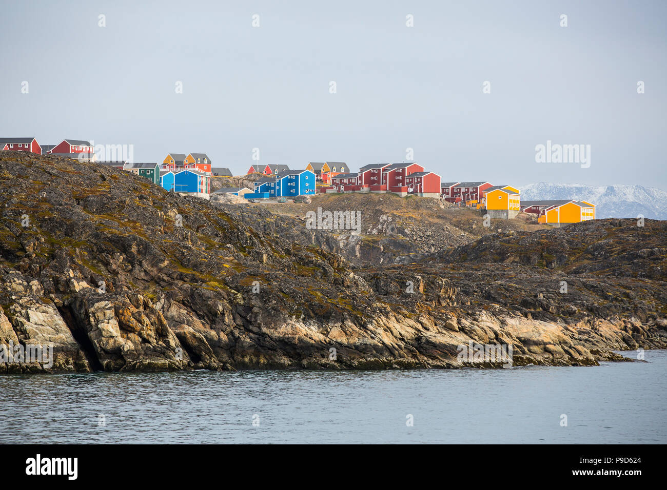Bunte Häuser in Sisimiut, Grönland Stockfoto