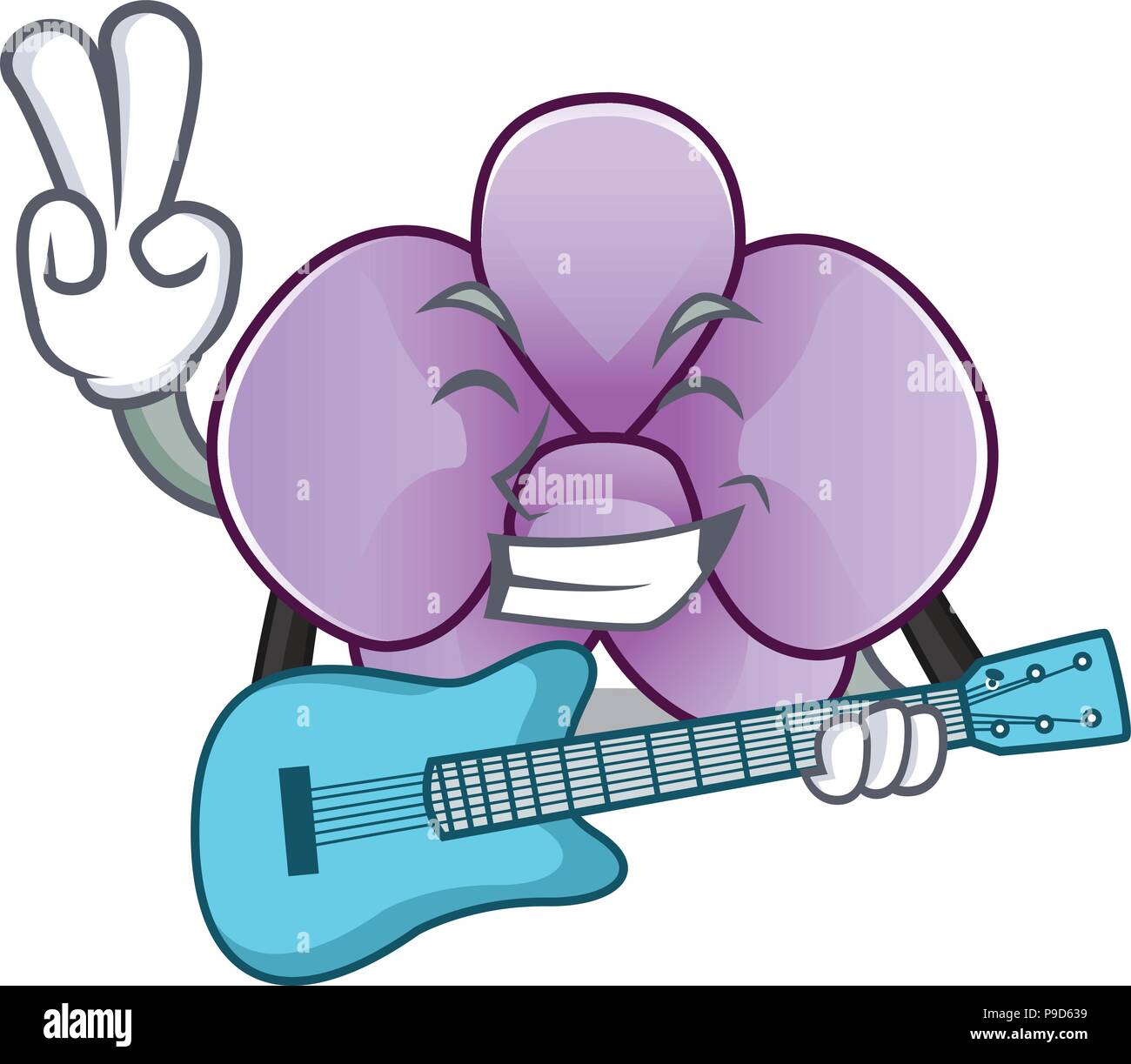 Mit Gitarre orchid flower Maskottchen Karikatur Stock Vektor