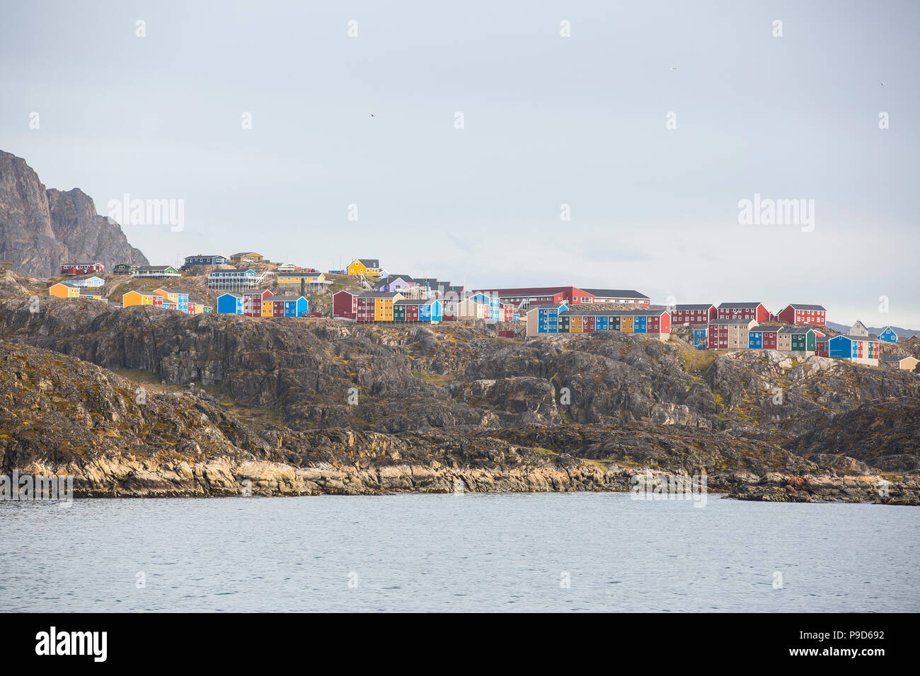 Bunte Häuser in Sisimiut, Grönland Stockfoto