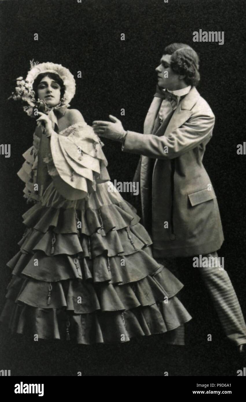 Vera Fokina und Alexej Bulgakow im Ballett Le Carnaval von Robert Schumann. Museum: Staatliche Zentrale A. Bakhrushin Theater Museum, Moskau. Stockfoto