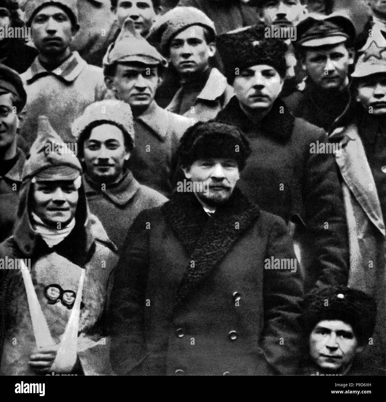 Wladimir Lenin und Kliment Woroschilow am 10. Kongress der Kommunistischen Partei Russlands (Bolschewiki). Museum: Staatliches Historisches Museum, Moskau. Stockfoto