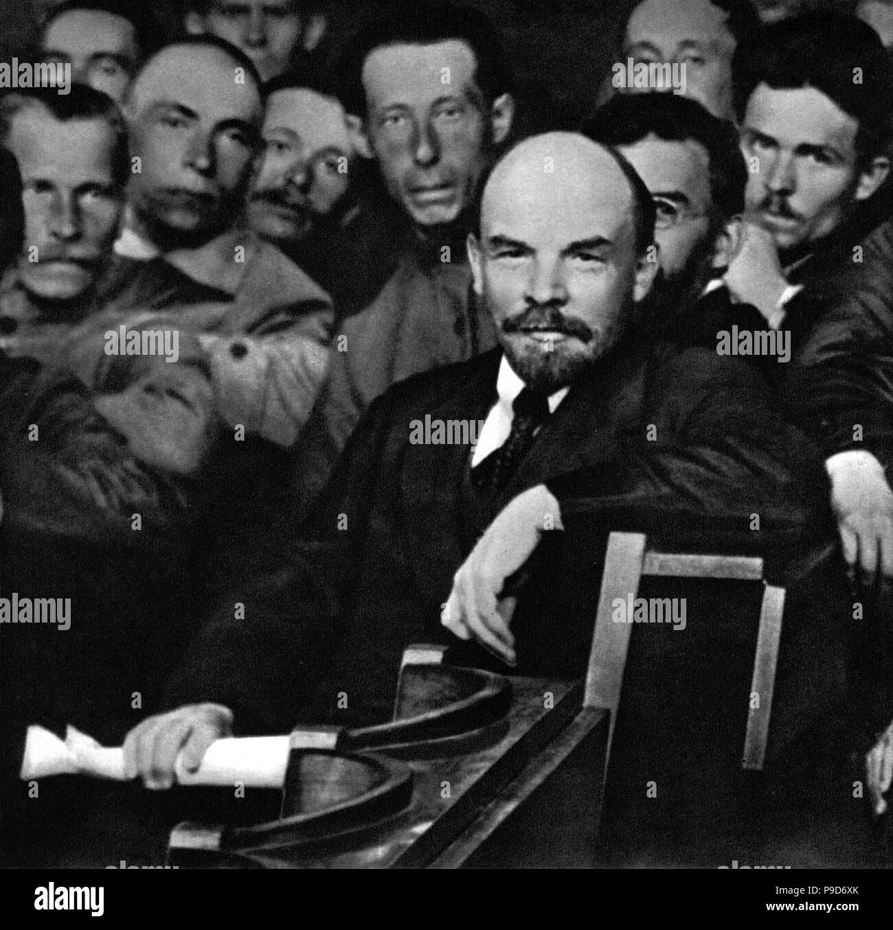 Wladimir Lenin auf der zehnten Gesamtrussische Konferenz der Kommunistischen Partei Russlands (Bolschewiki). Museum: Staatliches Historisches Museum, Moskau. Stockfoto