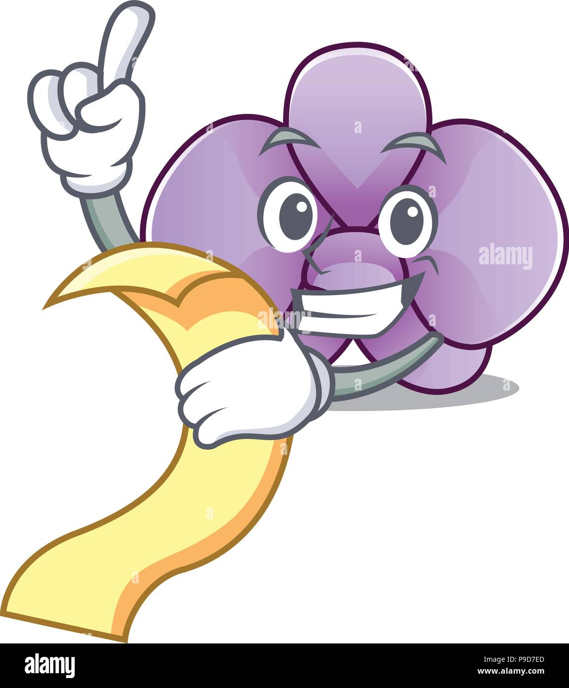 Mit Menü orchid flower Maskottchen Karikatur Stock Vektor