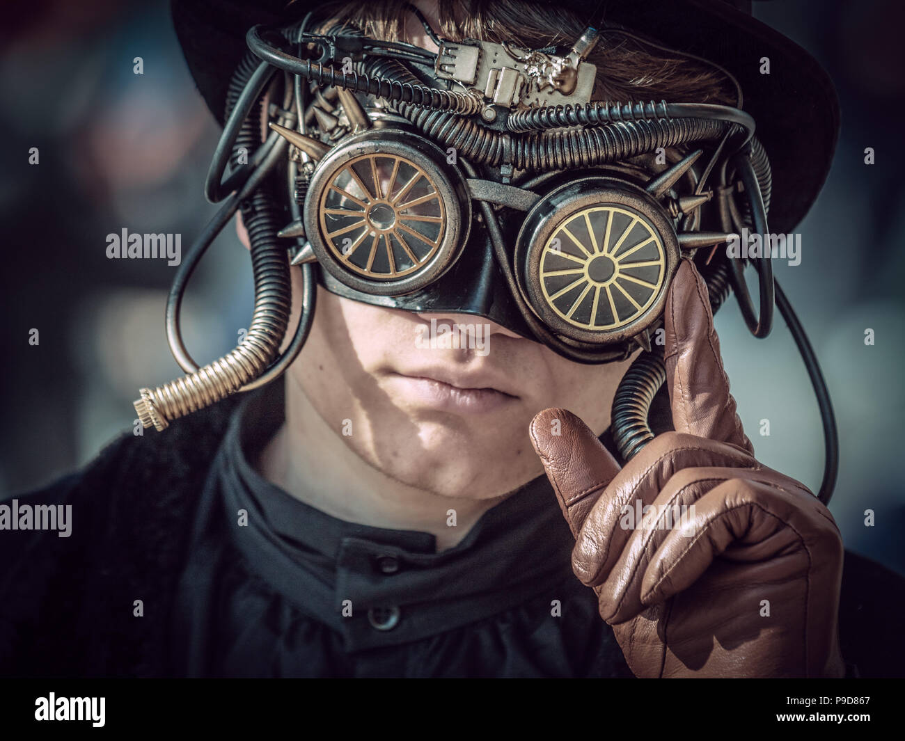 Mann in steampunk Kostüm an der Karneval von Venedig Stockfoto