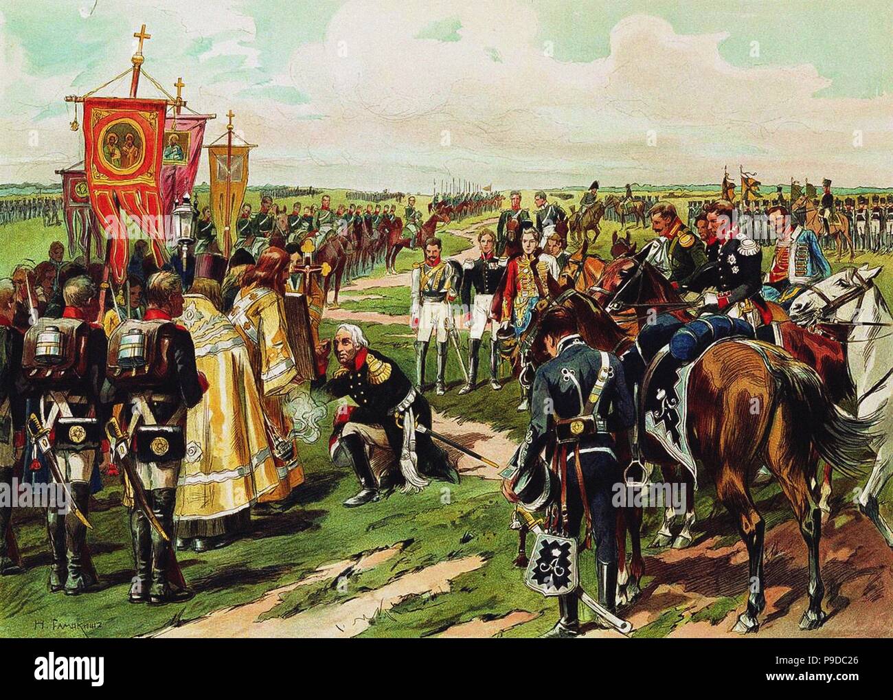 Marschall Michail Kutuzov vor der Schlacht von Borodino. Museum: private Sammlung. Stockfoto