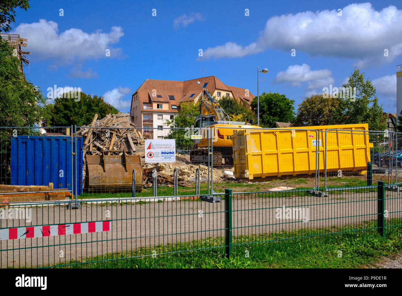 Straßburg, Feldweg, Container, Schutt, Baustelle, Elsass, Frankreich, Europa, Stockfoto