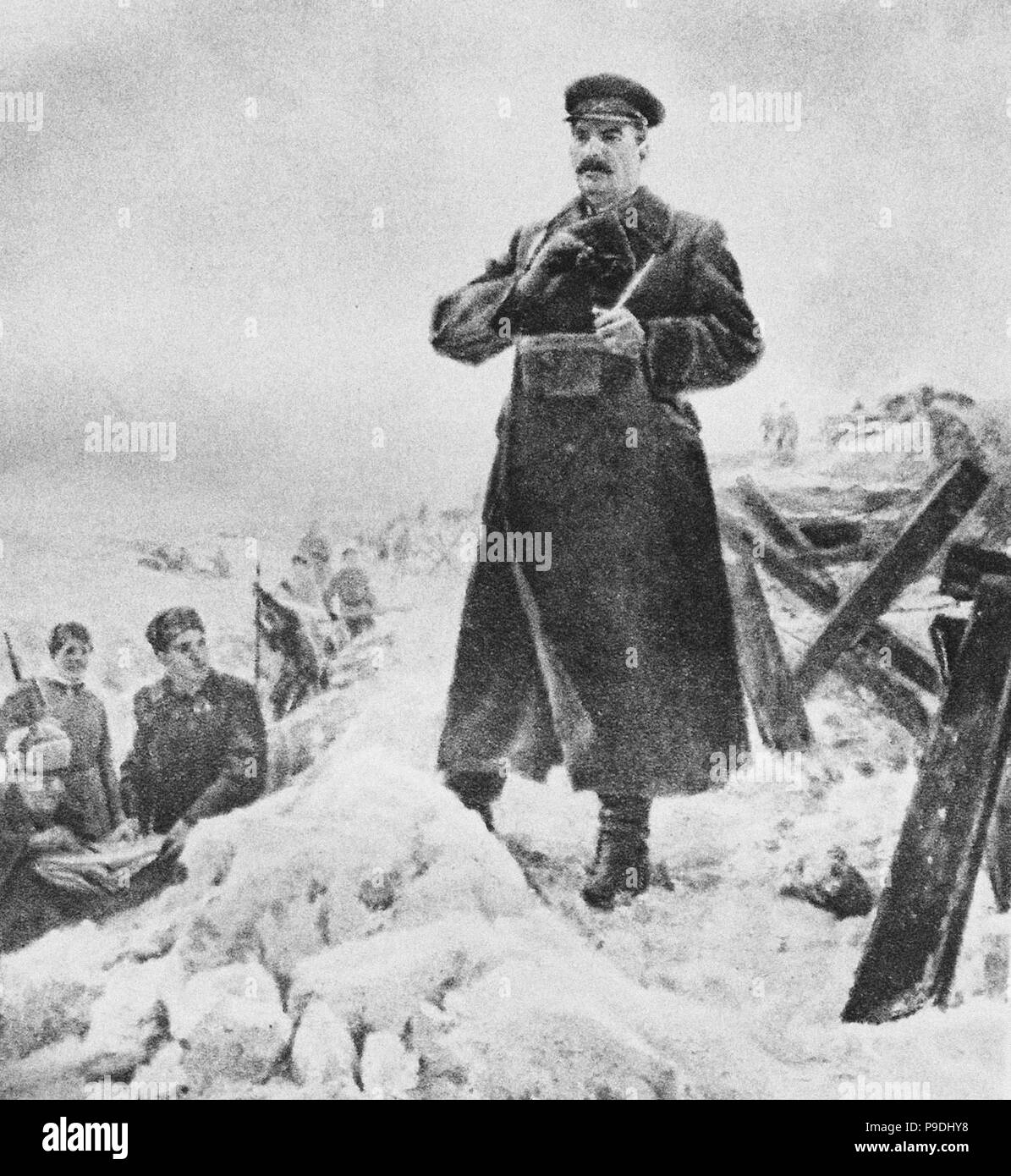 Stalin an der Front in der Nähe von Moskau, 1941. Museum: Russian State Library, Moskau. Stockfoto