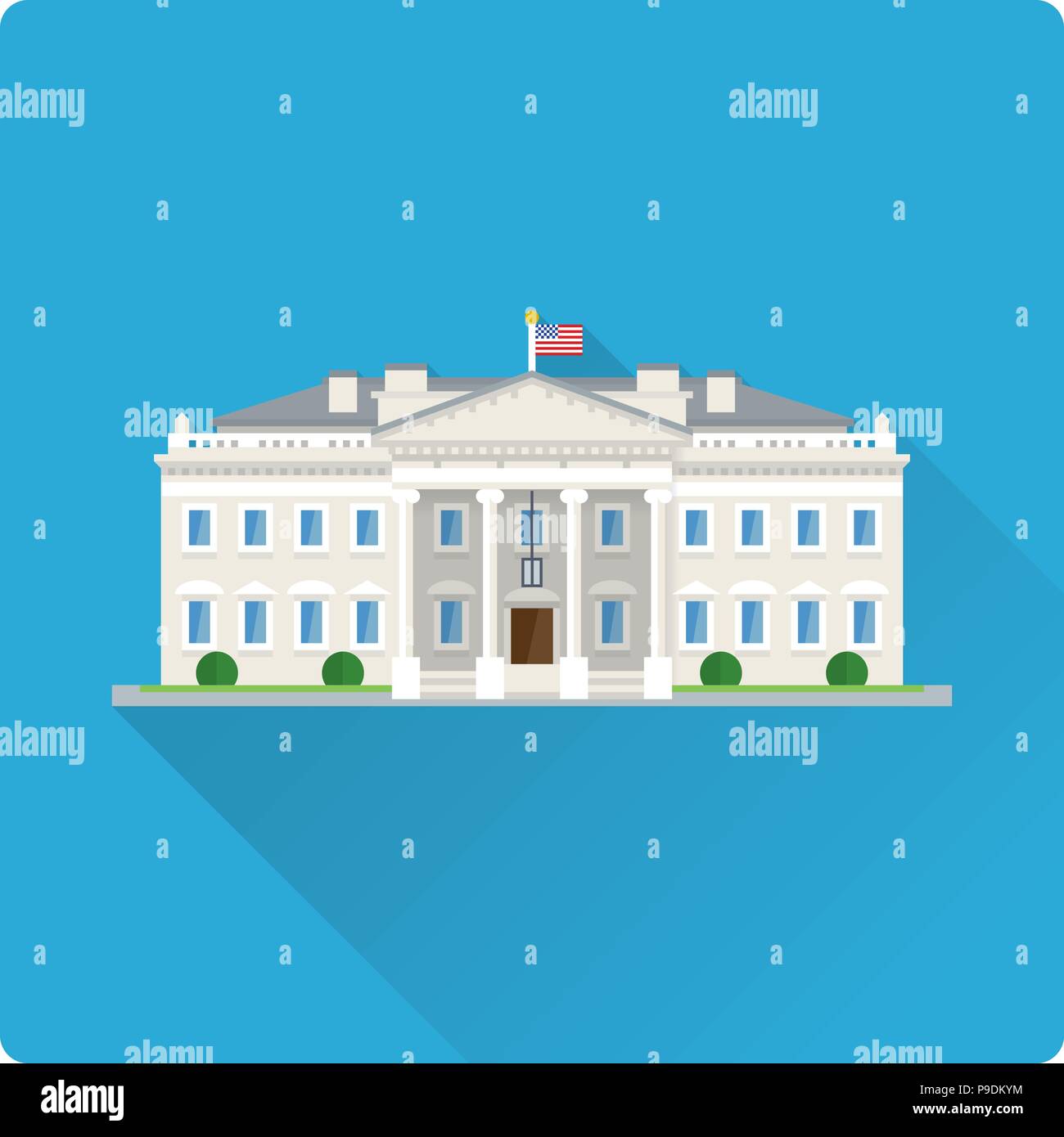 Flache Bauweise lange Schatten Vector Illustration des Weißen Hauses in Washington, DC Stock Vektor