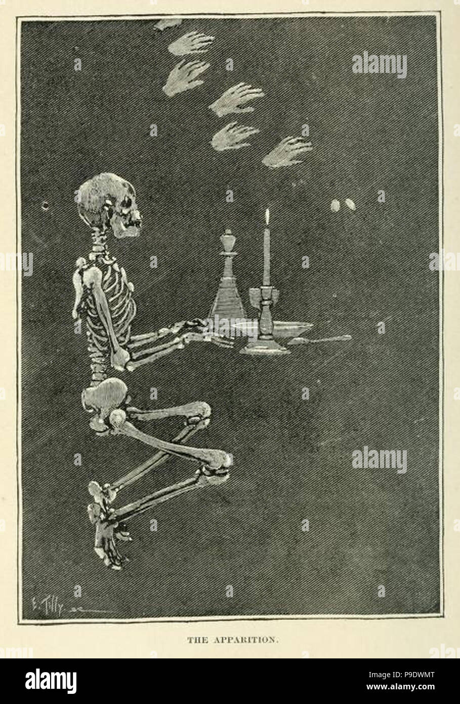 Sonderbar vintage Foto mit einem Skelett und schwebenden Hände Stockfoto