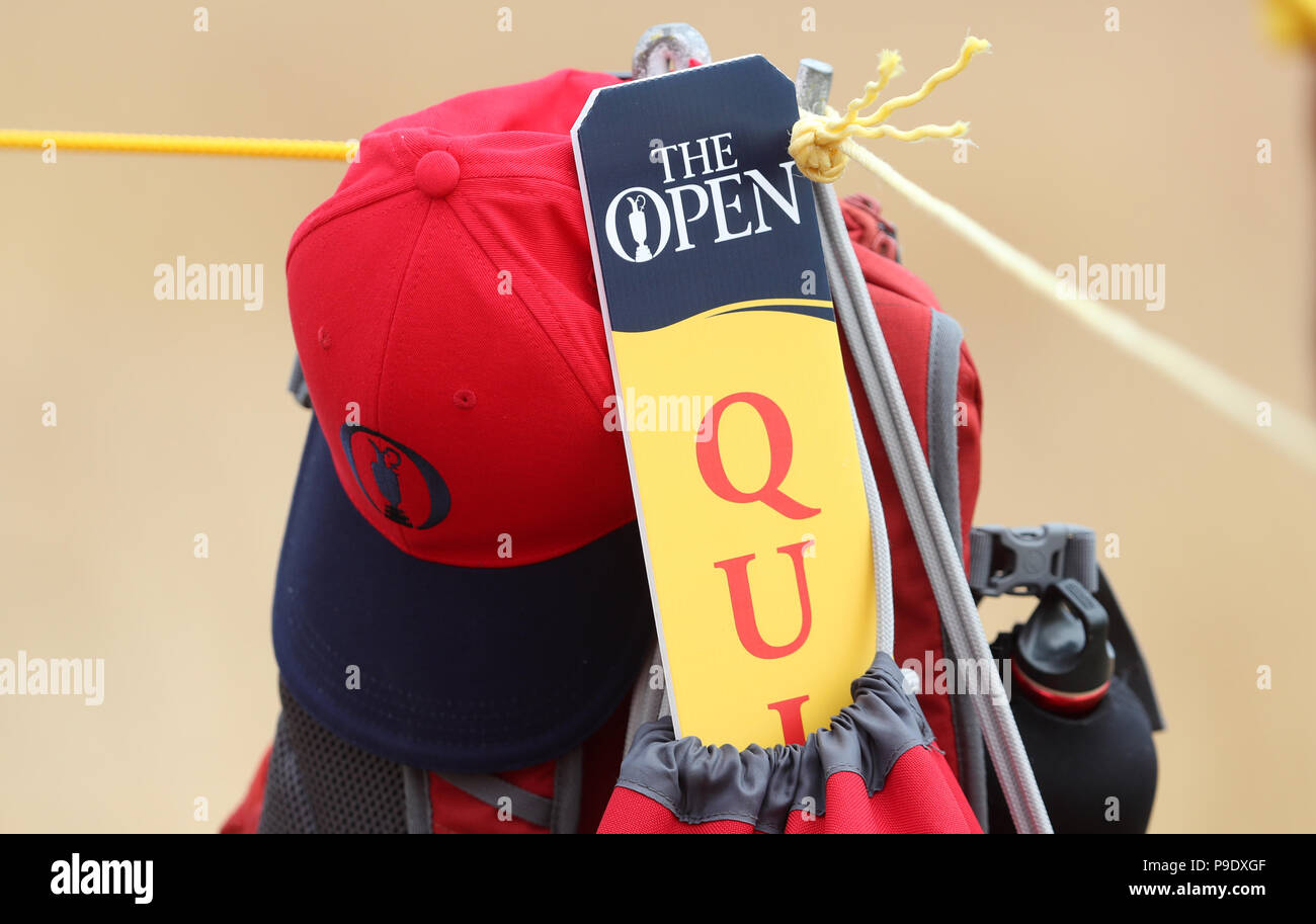 Ein Blick auf eine Marshall-Jacke und ein ruhiges Board während des Vorbesichtigung-Tages drei der Open Championship 2018 in Carnoustie Golf Links, Angus. DRÜCKEN SIE VERBANDSFOTO. Bilddatum: Dienstag, 17. Juli 2018. Siehe PA Geschichte GOLF Open. Bildnachweis sollte lauten: David Davies/PA Wire. Stockfoto