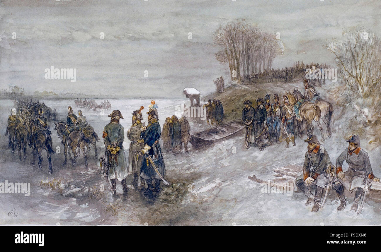 Rochussen Charles - Franse Troepen Trekken über Een Bevroren Rivier Tijdens De Invasie in de Nederlanden Winter 1794-95 Stockfoto