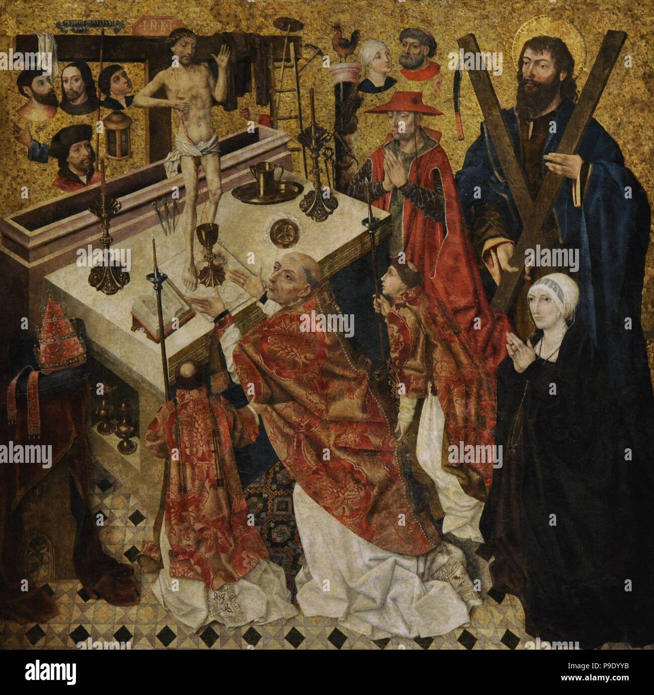 Diego De La Cruz (dokumentiert zwischen 1482-1495). Die Masse der heilige Gregor, vor 1480. Aus dem Kloster von Fredesval (Provinz Burgos). Nationalen Kunstmuseum von Katalonien. Barcelona. Katalonien. Spanien. Stockfoto