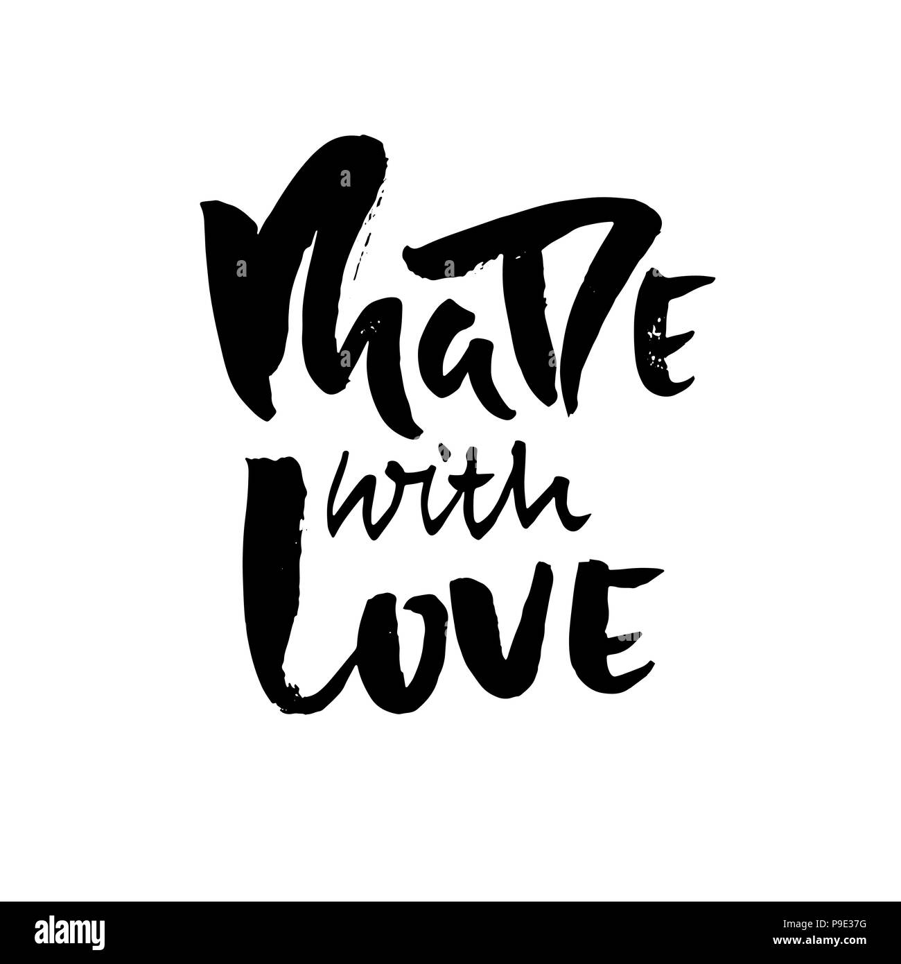 Mit Liebe gemacht. Hand Made Schriftzug Phrase für Online Store. Vektor Tinte Abbildung. Moderne trockenen Pinsel Kalligraphie. Stock Vektor