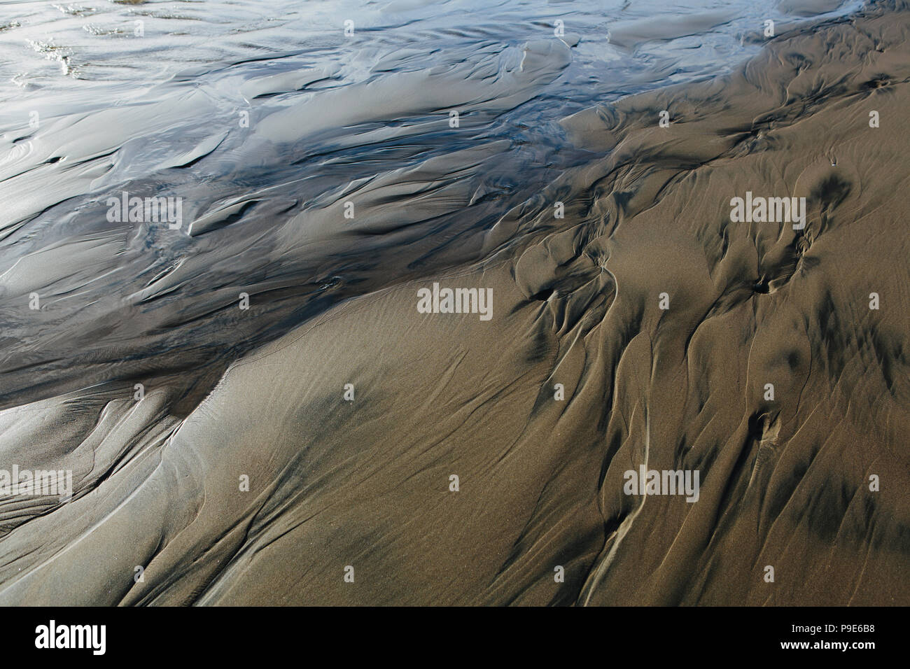 Detail der Strand sand und Muster bei Ebbe, Arcadia Beach State Park, Illinois Stockfoto